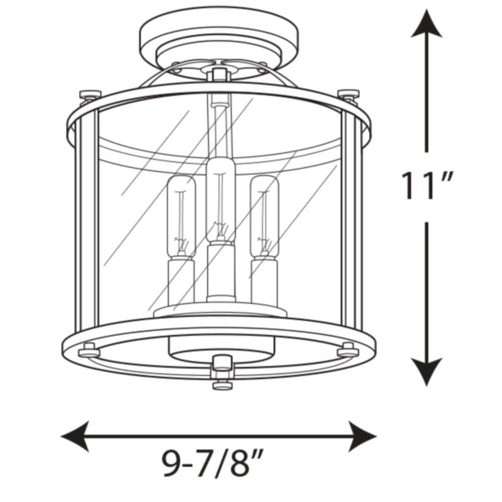 Transitional Squire Matte Black Semi-Flush Outdoor Light with Clear Glass