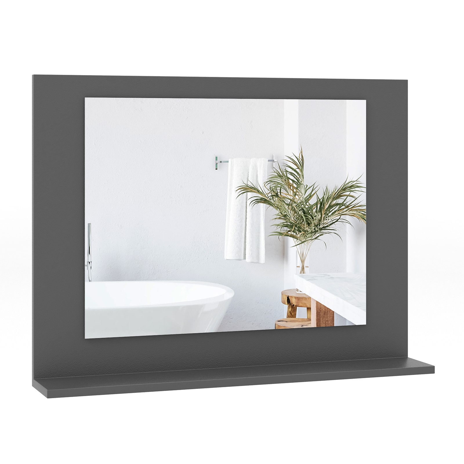 Poinic CWG72341GR Bathroom Mirror with Shelf 23.5-in W x 17.5-in H Rectangle Gray Framed Wall Mirror