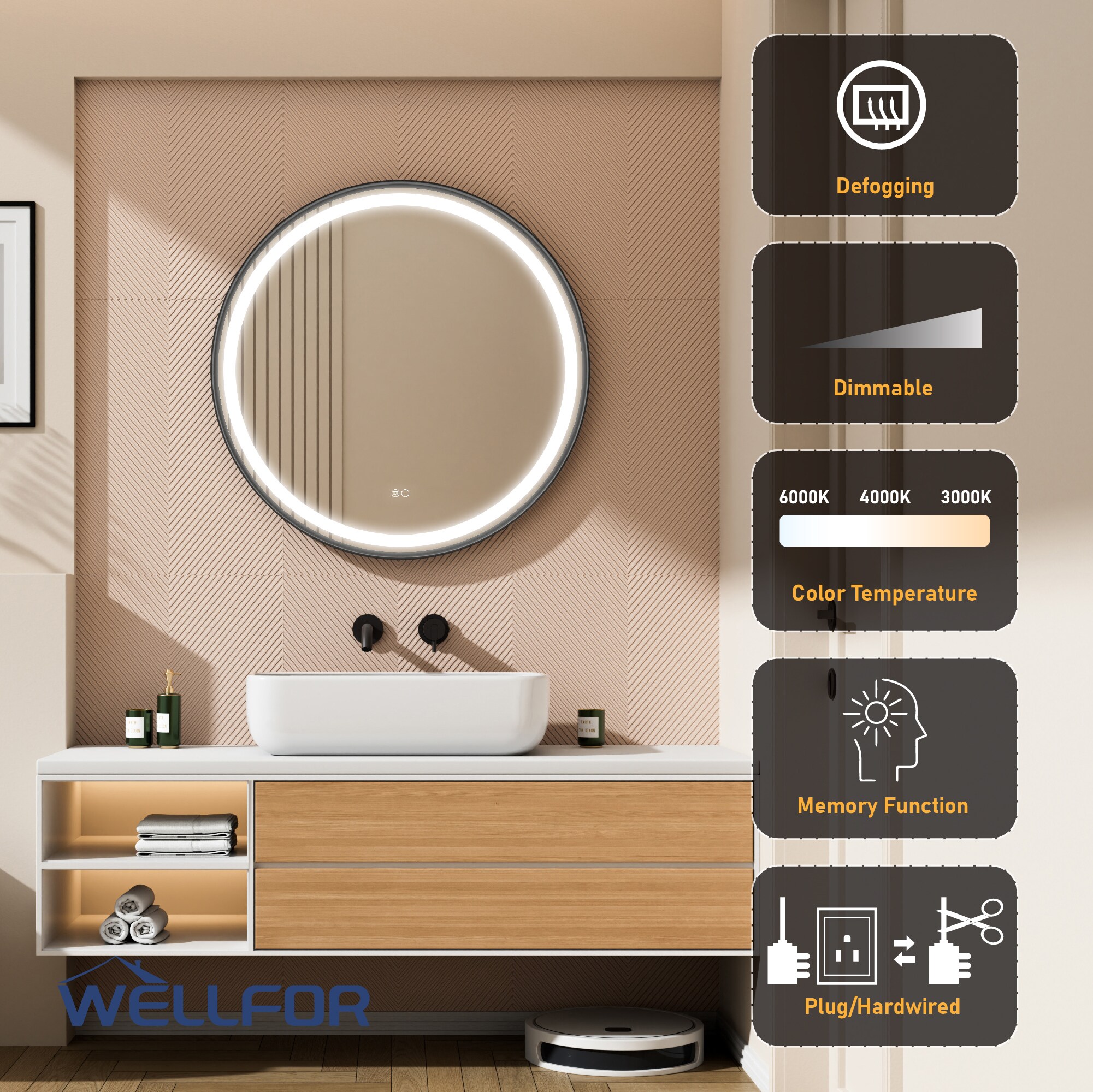 WELLFOR W9FM3232MB Framed-Bath-Mirrors - View #7