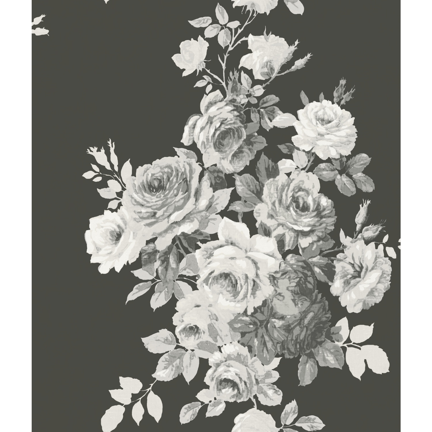 Magnolia Home ME1533 56-sq ft Black/White On Black Paper Floral Prepasted Soak and Hang Wallpaper