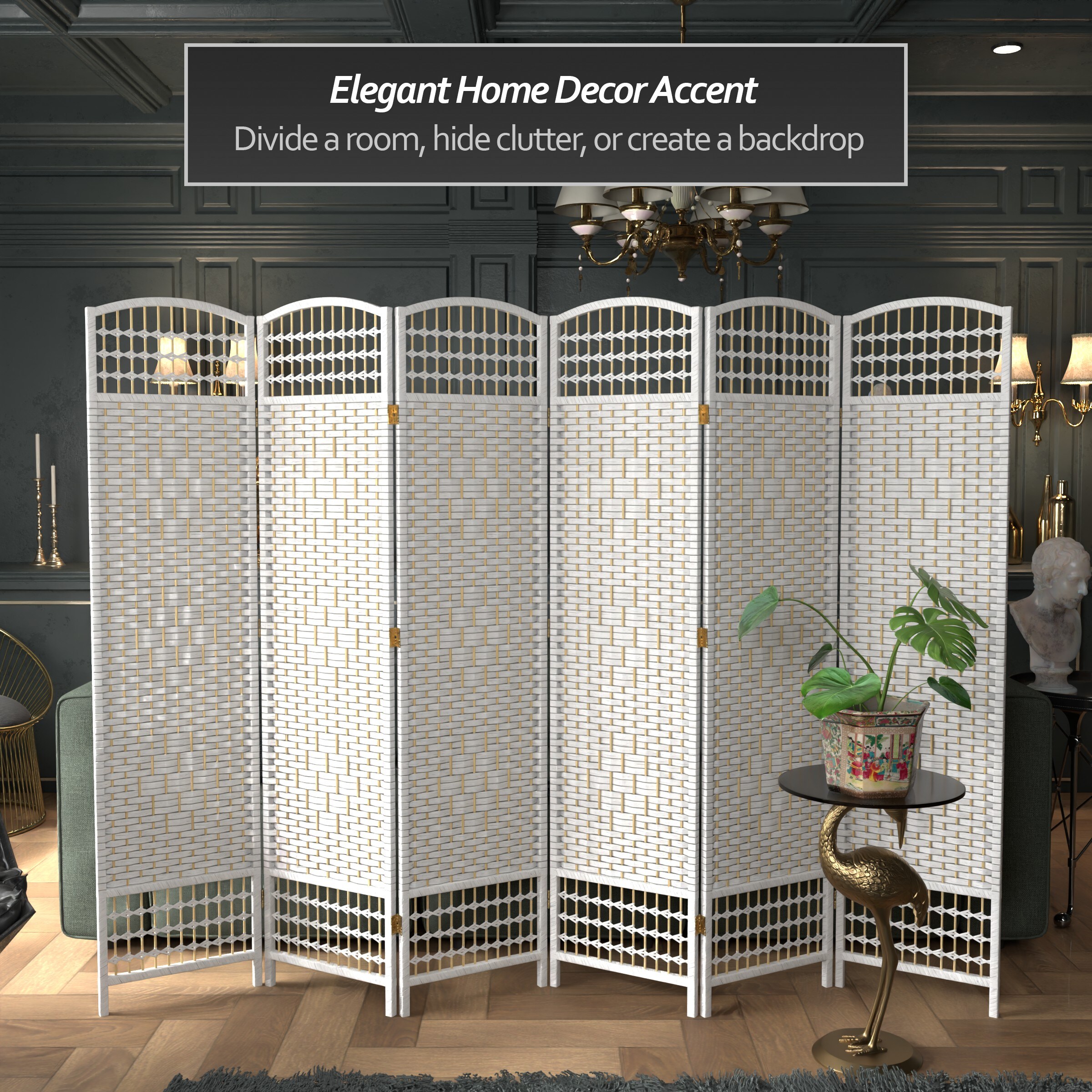Oriental Furniture FB-DMND-WHT-6P Indoor-Privacy-Screens - View #2