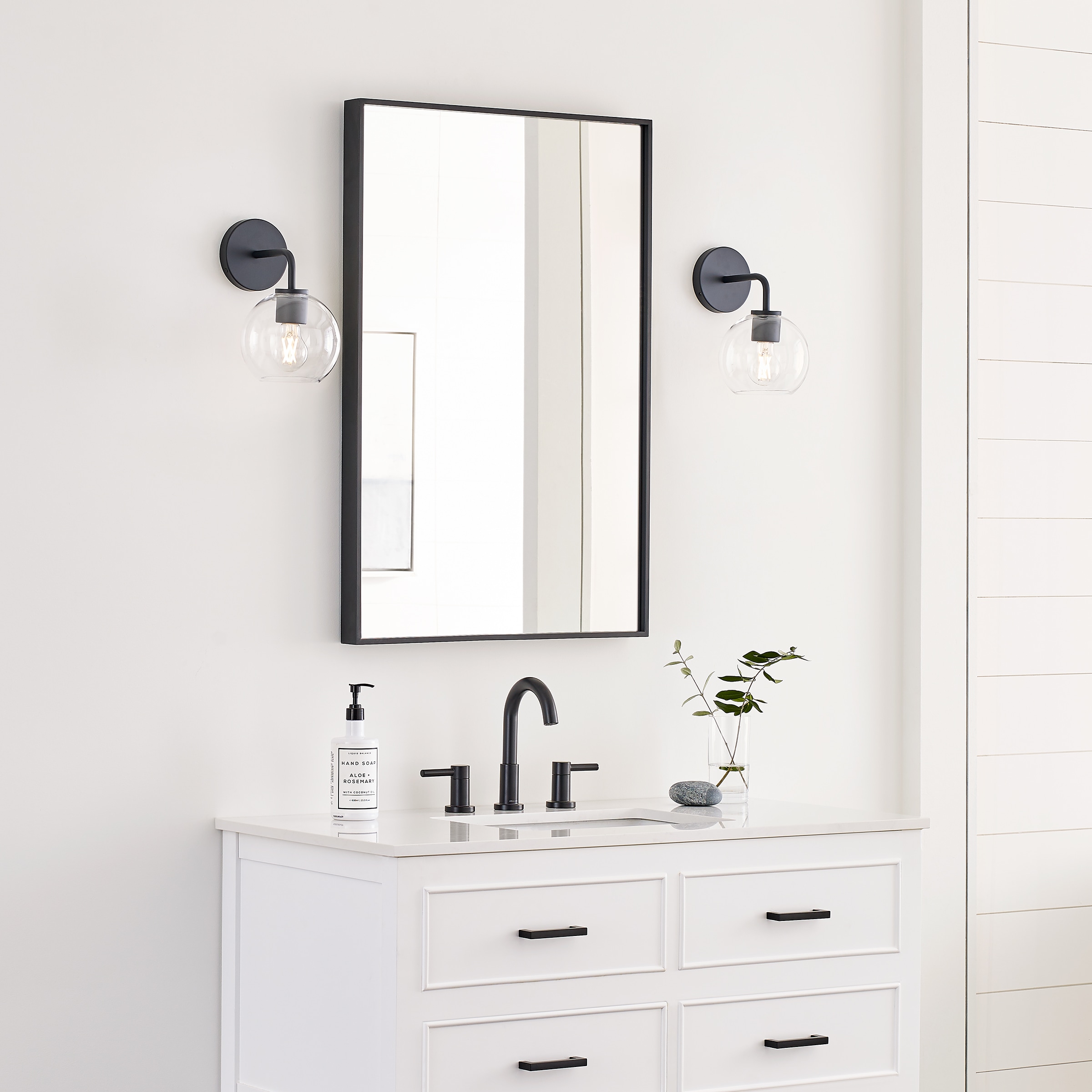 Orley Matte Black Geometric Wall Vanity with Clear Glass Shade