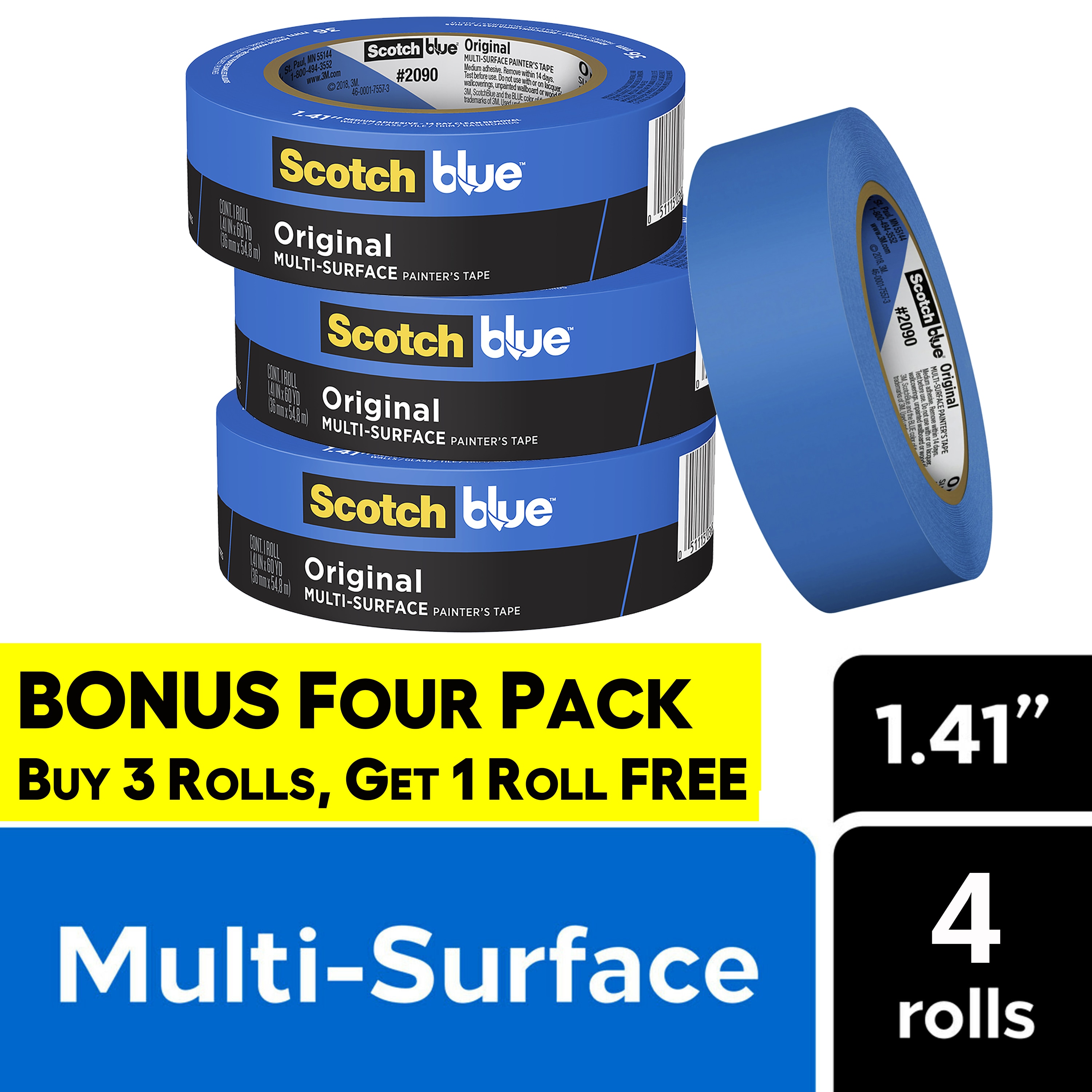 ScotchBlue Original Multi-Surface 4-Pack 1.41-in x 60 Yard(s) Painters Tape  in the Painters Tape department at