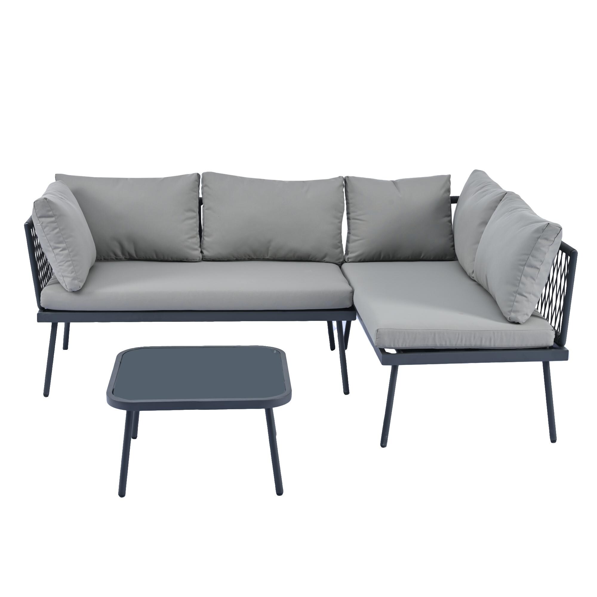 Bayfeve BFTP-24E-PCS 3 -Piece Rattan Patio Conversation Set with Gray Cushions