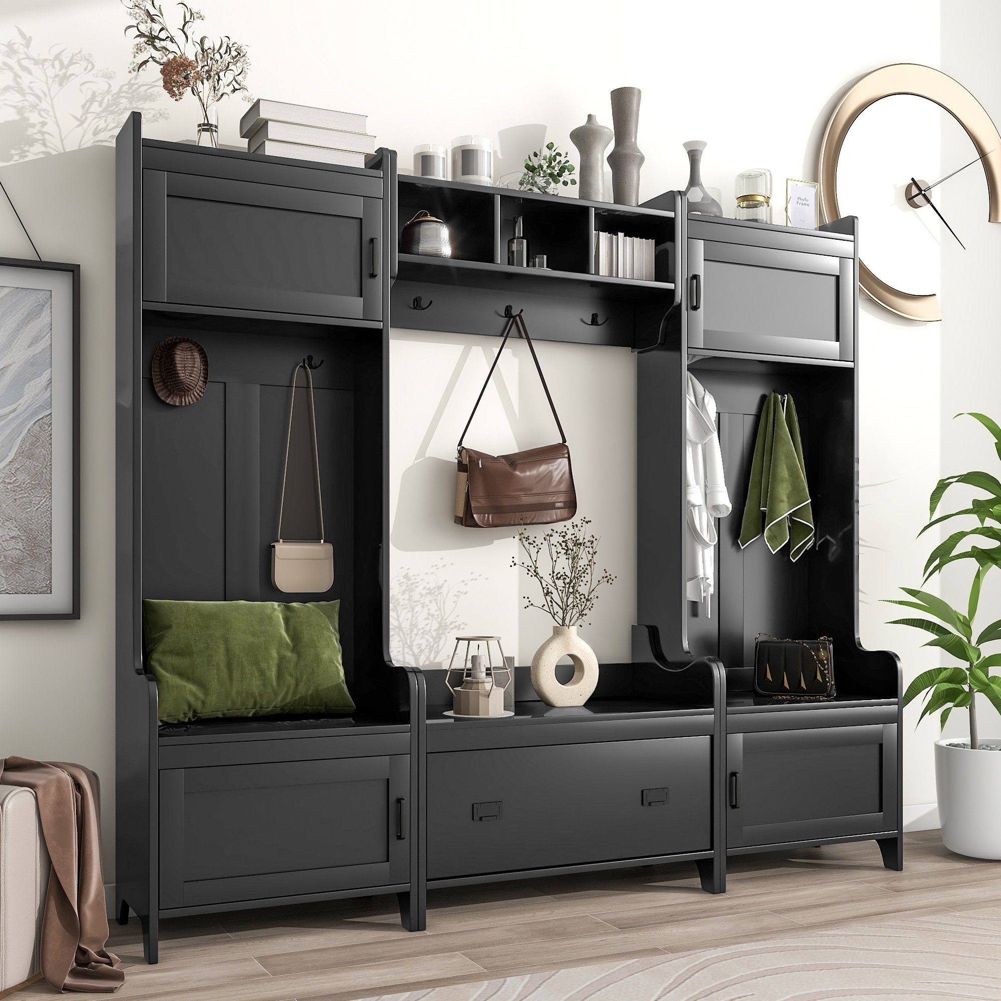 Yiekholo Modern 78.7-in Black Composite Hall Tree