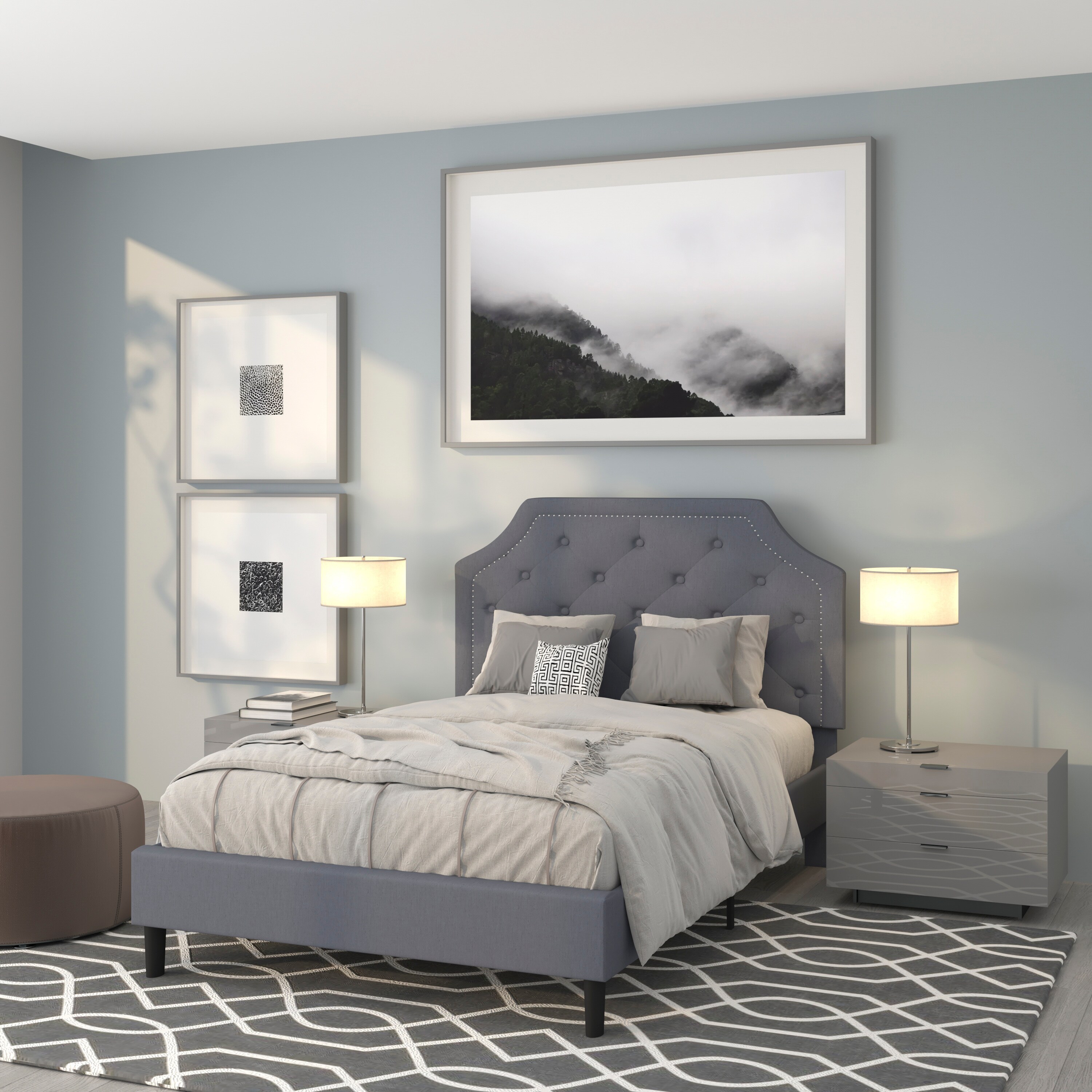 Flash Furniture 889142227168 Brighton Light Gray Full Upholstered Platform Bed