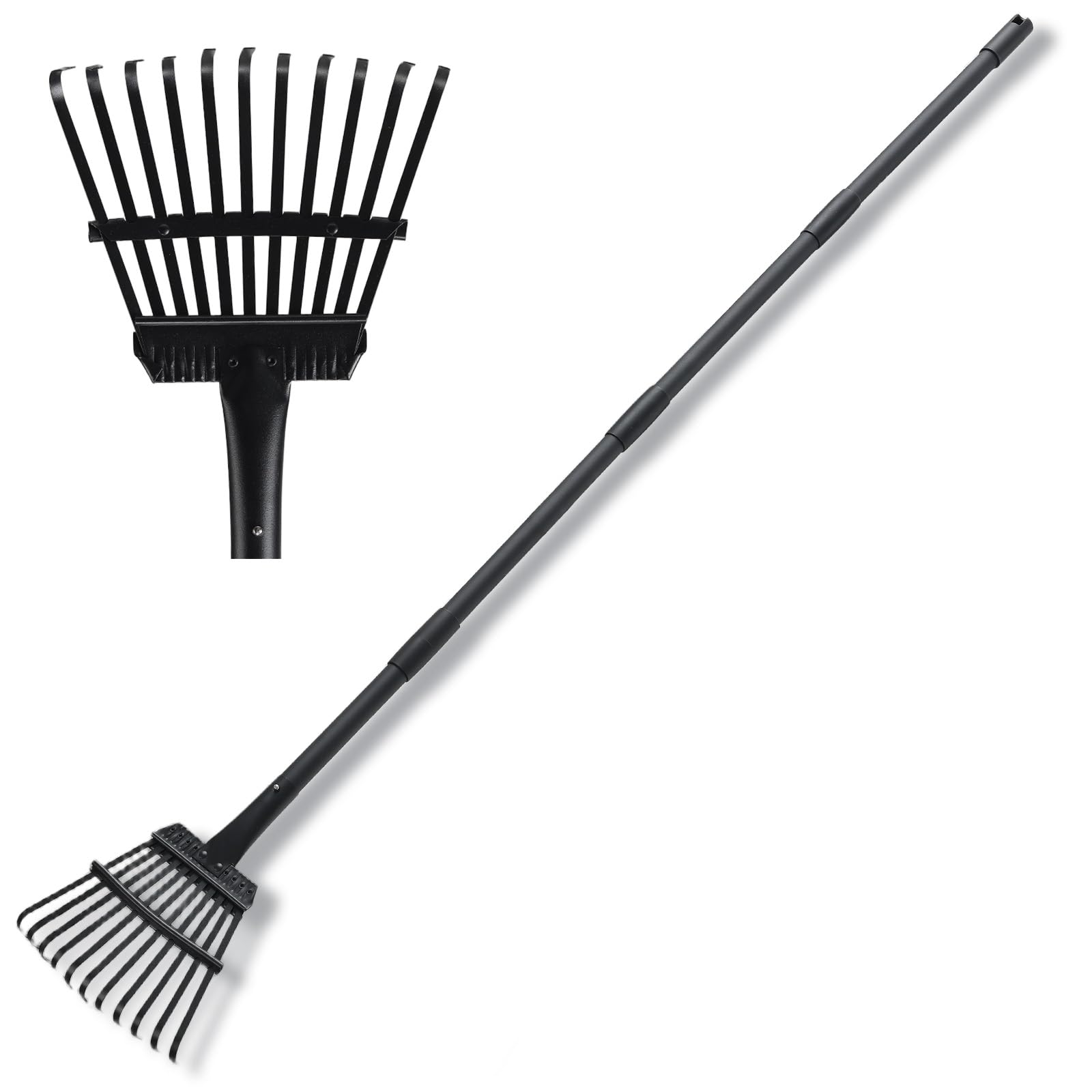 Oyezvary - Small Garden Rake with 11 Tines Heavy Duty Metal Yard Hand Rake with 63in Adjustable ...