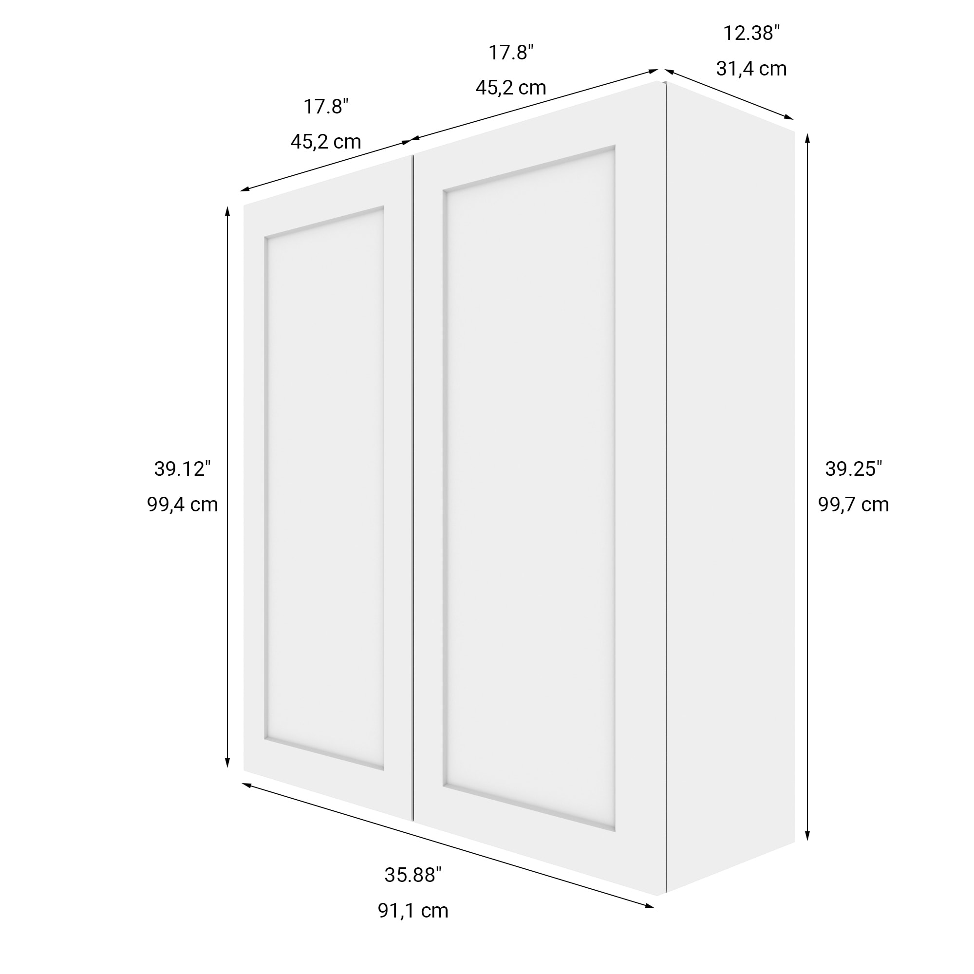 EBSU Eklipse 35.88-in W x 39.25-in H x 12.38-in D Perle Door Wall Ready ...