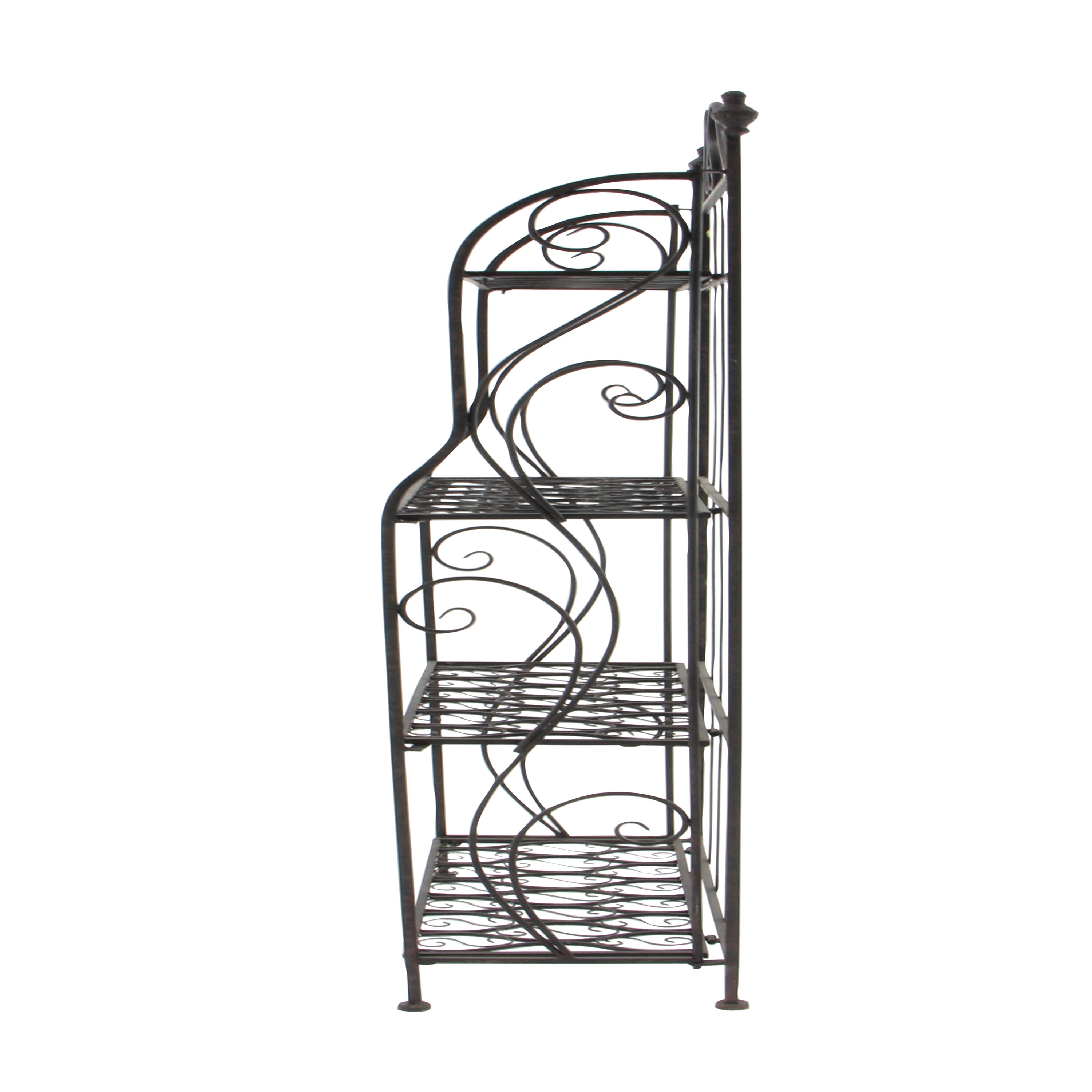 4-Tier Black Metal Baker Rack with Folding Wooden Top Shelves