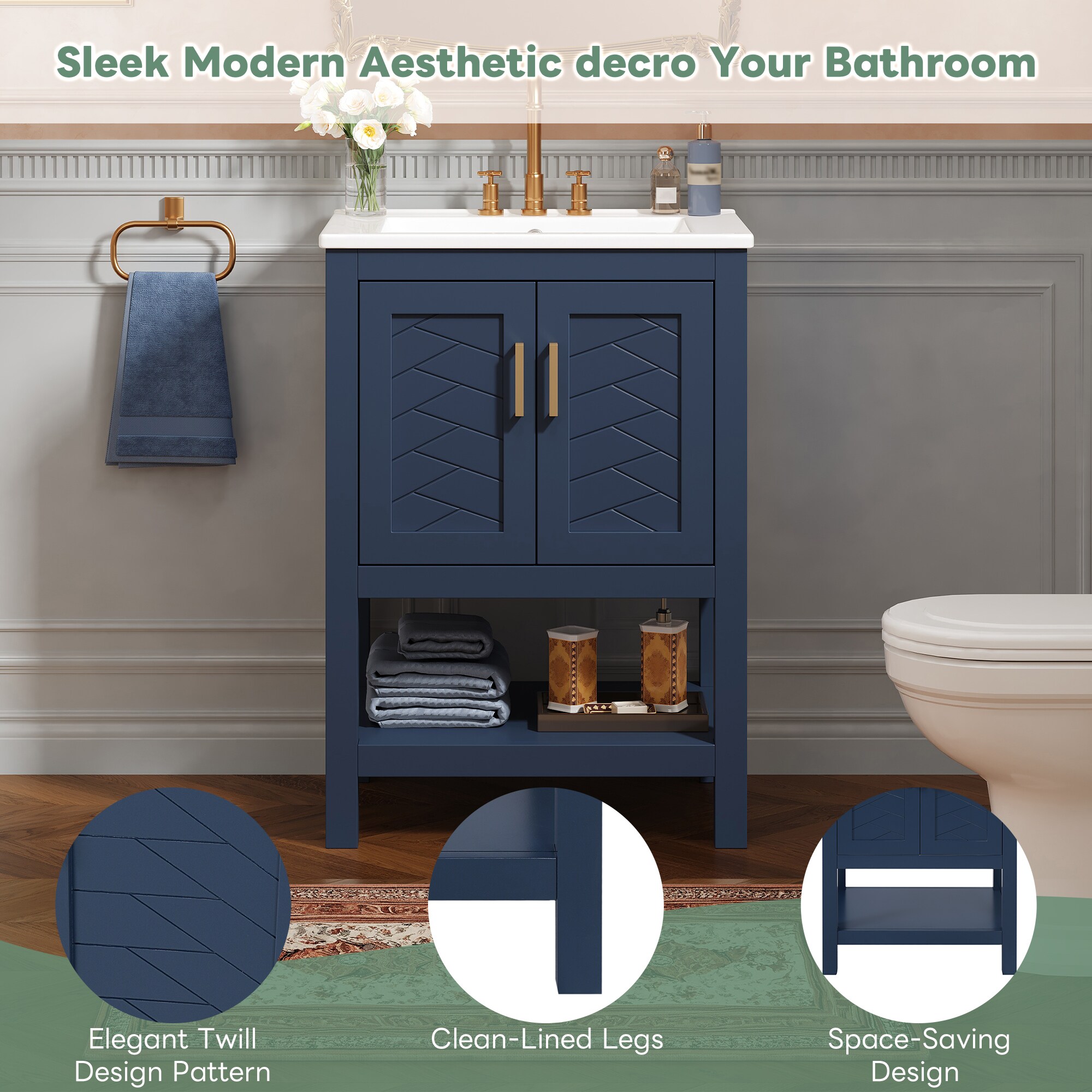 Trivework 24 Inch Modern Bathroom Vanity with Elegant Twill Design and ...