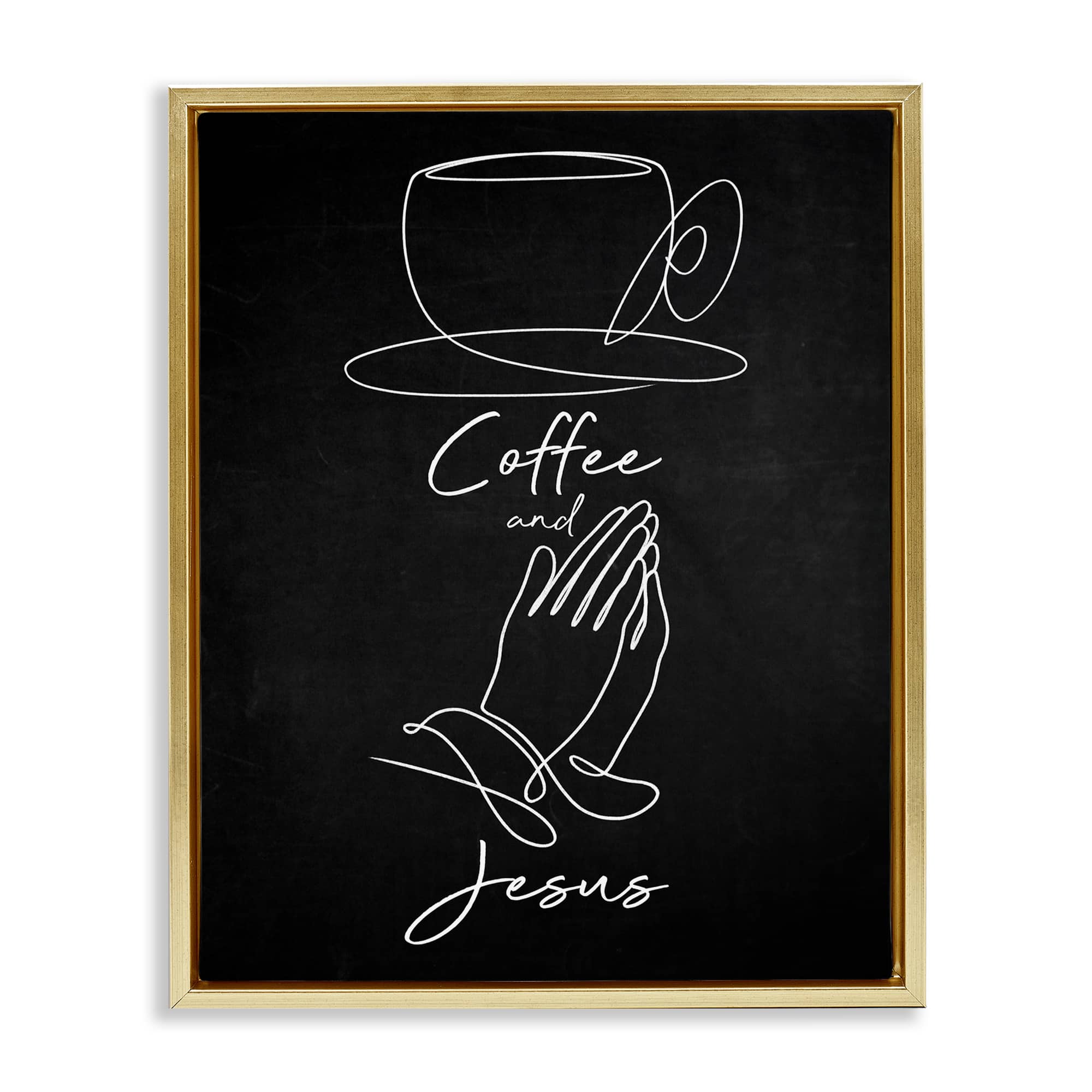 Stupell Industries BS-483-FFG-24X30 Coffee and Jesus Prayer Gold Framed Floater Canvas Wall Art By Marcus Prime 25 x 31