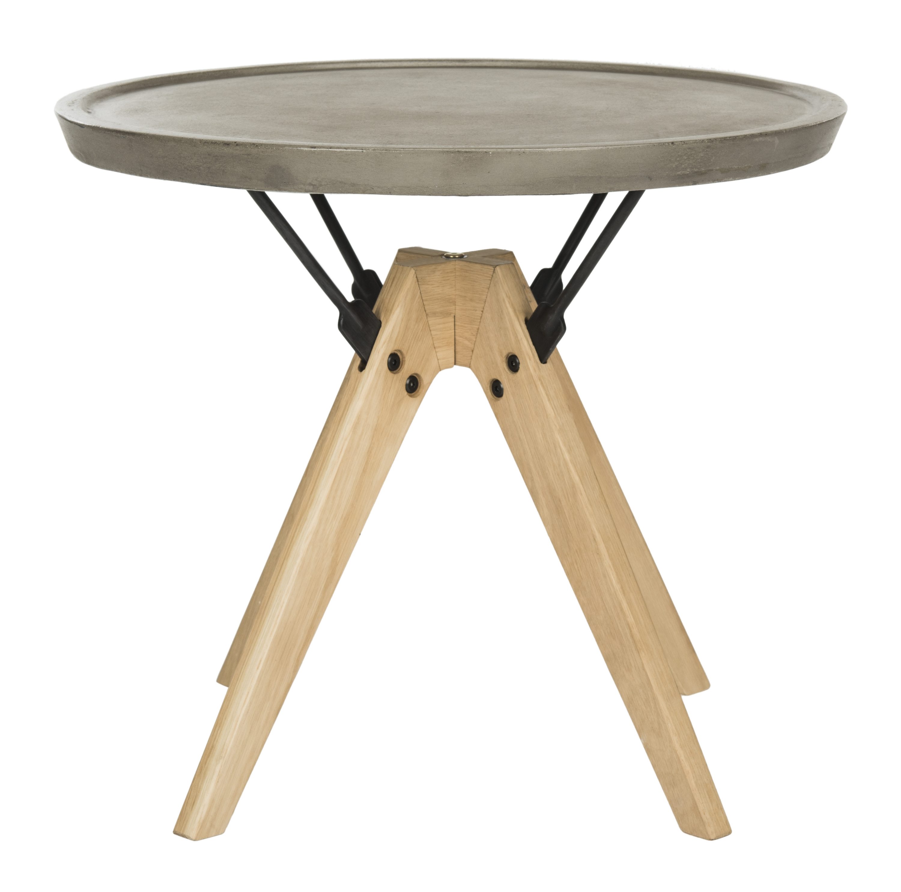 Small Gray Oak and Steel Round Side Table