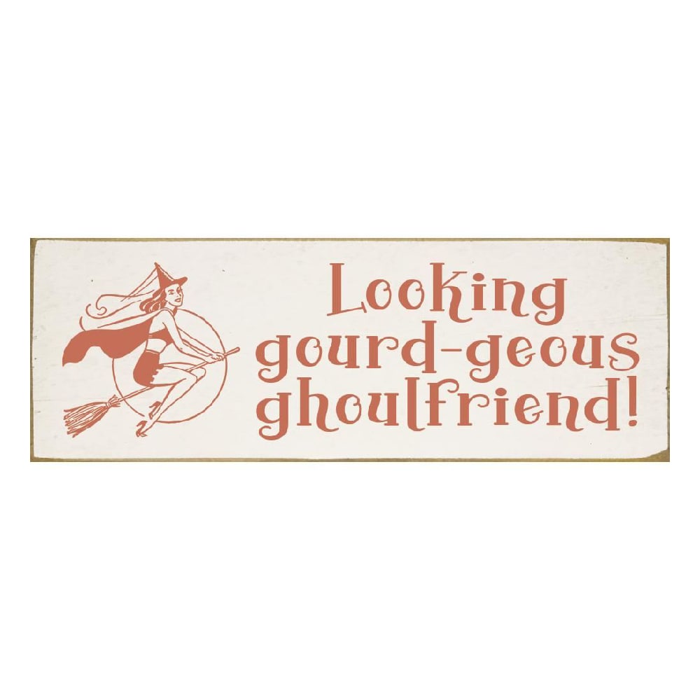 Slickblue Looking Gourd-Geous Ghoulfriend Wood Sign for Shelf Display or Wall Decor