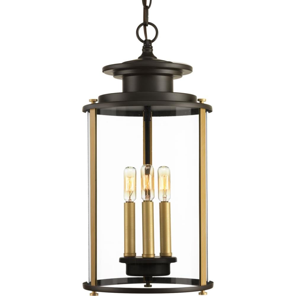 Progress Lighting Gibbes Street 3-Light Black Traditional Clear Glass Lantern Mini Outdoor Hanging Pendant Light