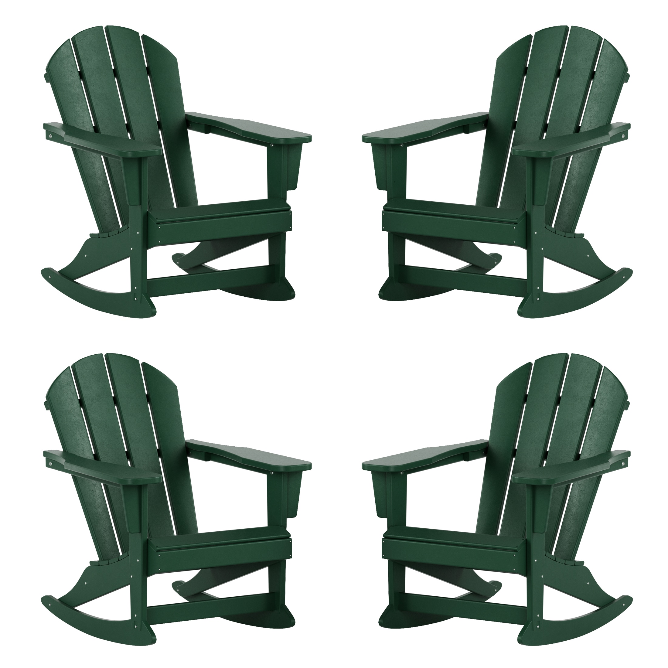 Westin Furniture 2001-RC-DKGR4 Laguna Set of 4 Dark Green HDPE Frame Rocking Chair with Slat Seat