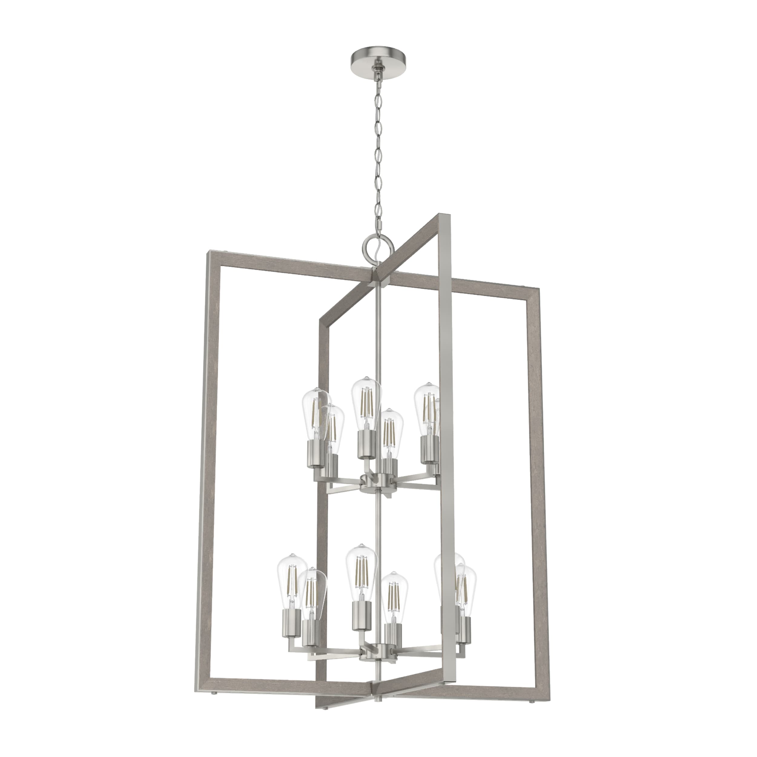 Hunter 19859 Woodburn 12 -Light Brushed Nickel Modern/contemporary Square Large Hanging Kitchen island light