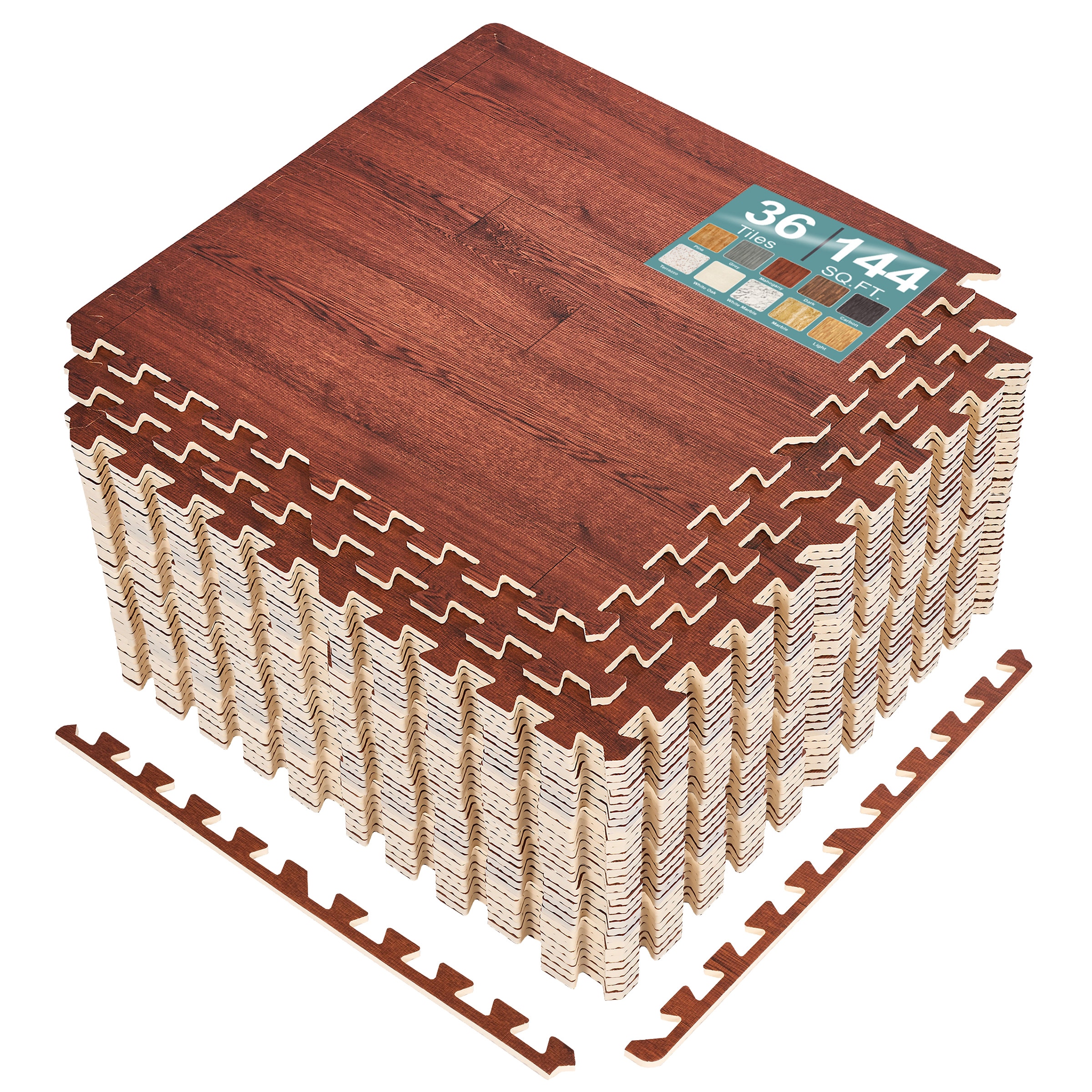 SORBUS 144 Sq Ft Interlocking EVA Foam Wood Grain Floor Tiles with Borders #MAT-WOODMHG36