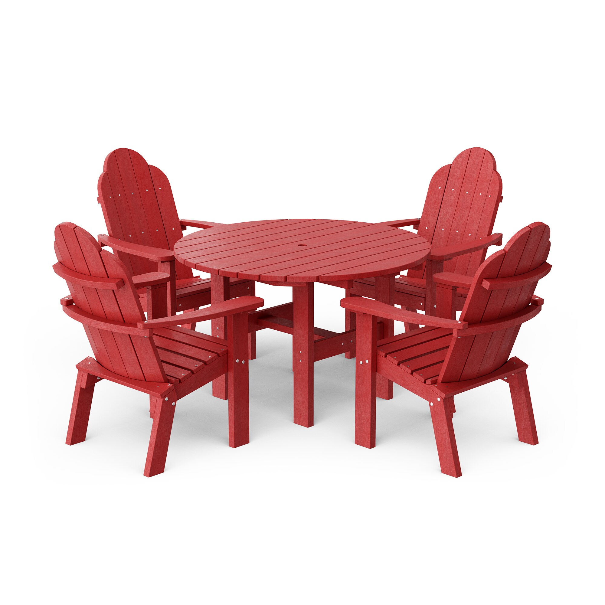 Wildridge LCC-280-CR Classic 46" Round 5 -Piece Cardinal Red Patio Dining Set Plastic Round Table with 4 Stationary Chairs