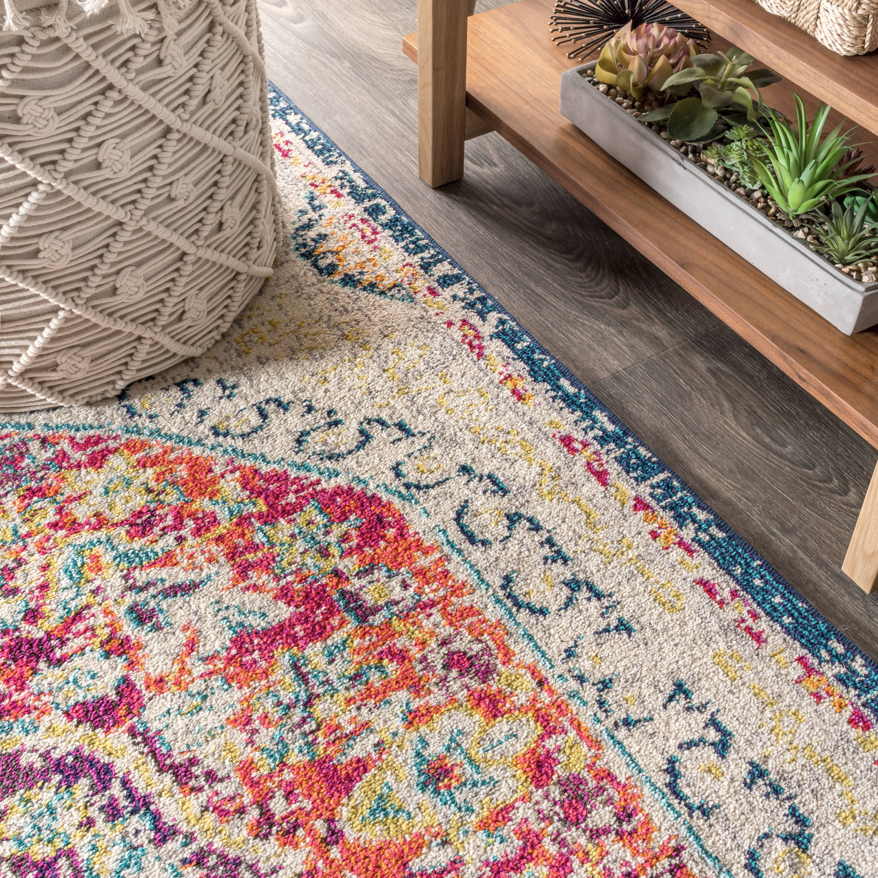 Cream and Orange Medallion Synthetic 4' x 6' Area Rug