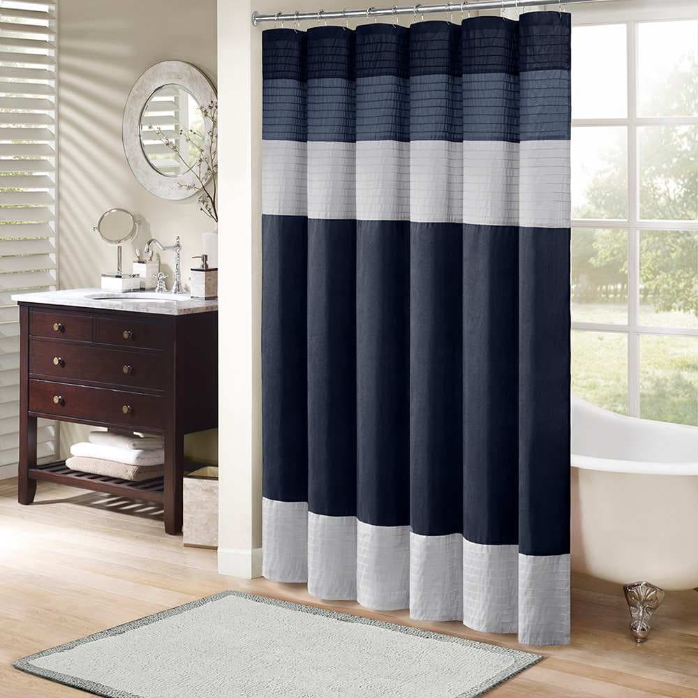 JUJABU Navy 72in Silk Shower Curtain Polyester for Bathroom