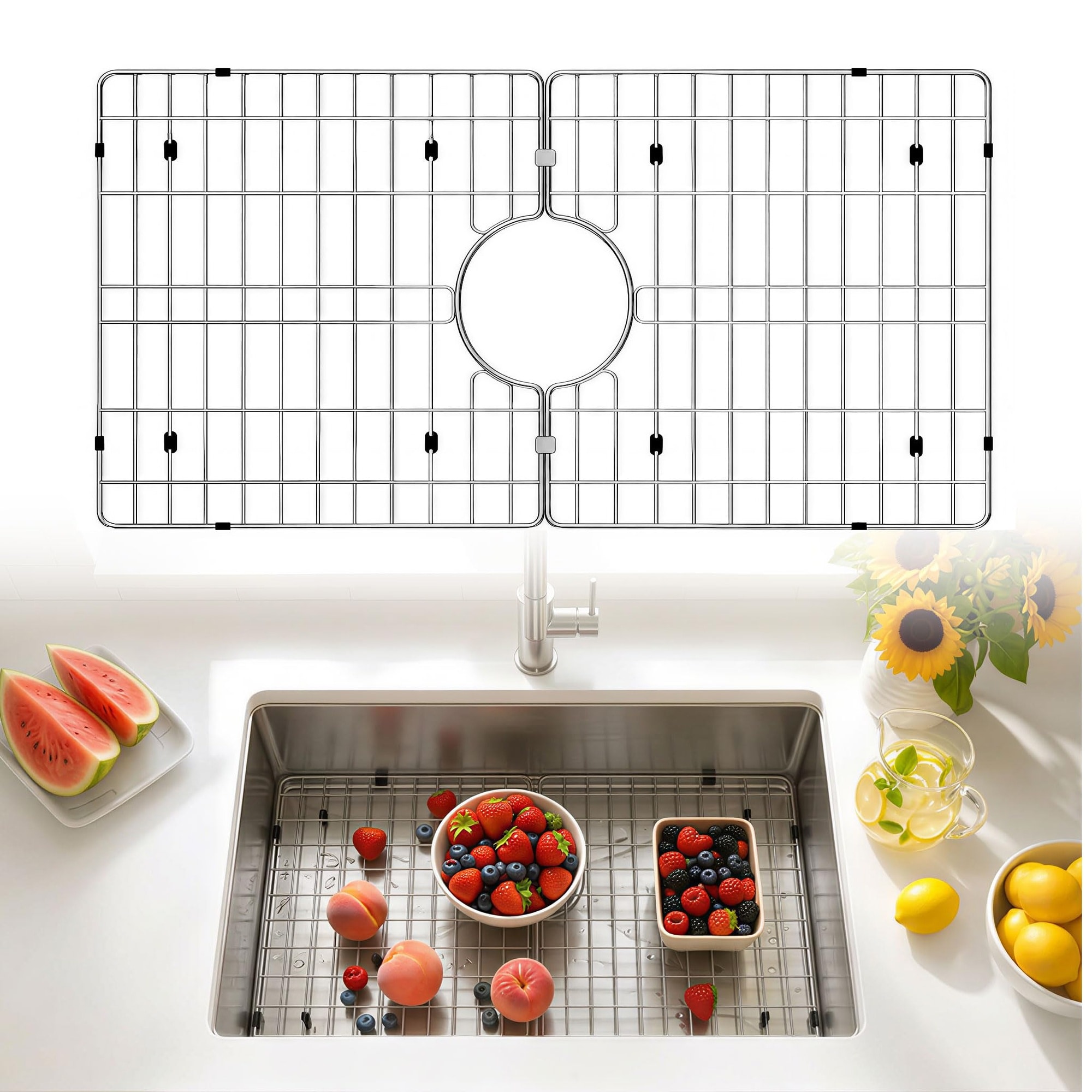 UUDULY  Kitchen Sink Protector Grid Stainless Steel Detachable Sink Protectors 29-1/2 x 15-3/4 Inches durable home and garden