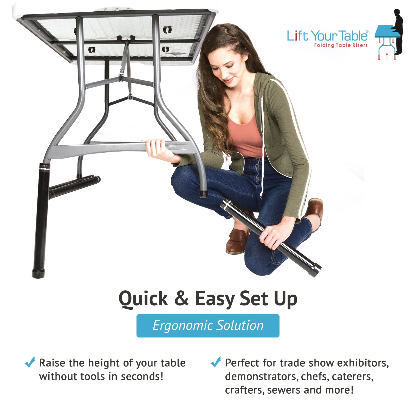 Lift Your Table Folding Table Risers Extenders Converts Folding Table to bar D