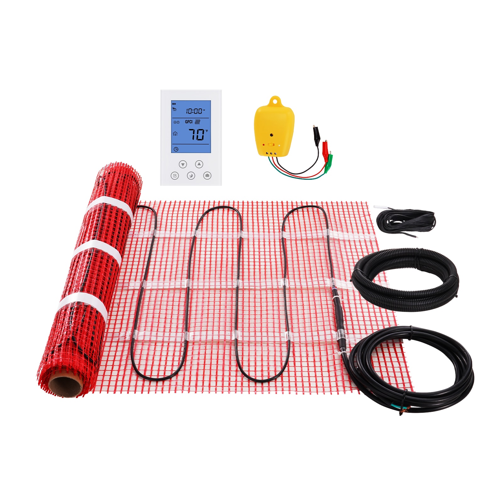GIVIMO Floor Heating Mat 10-sq ft Electric Radiant Floor Heating System 120-W with Digital Thermostat Built In GFCI 7 Day Programming Floor Sensor and Installation Monitor 110-120-V