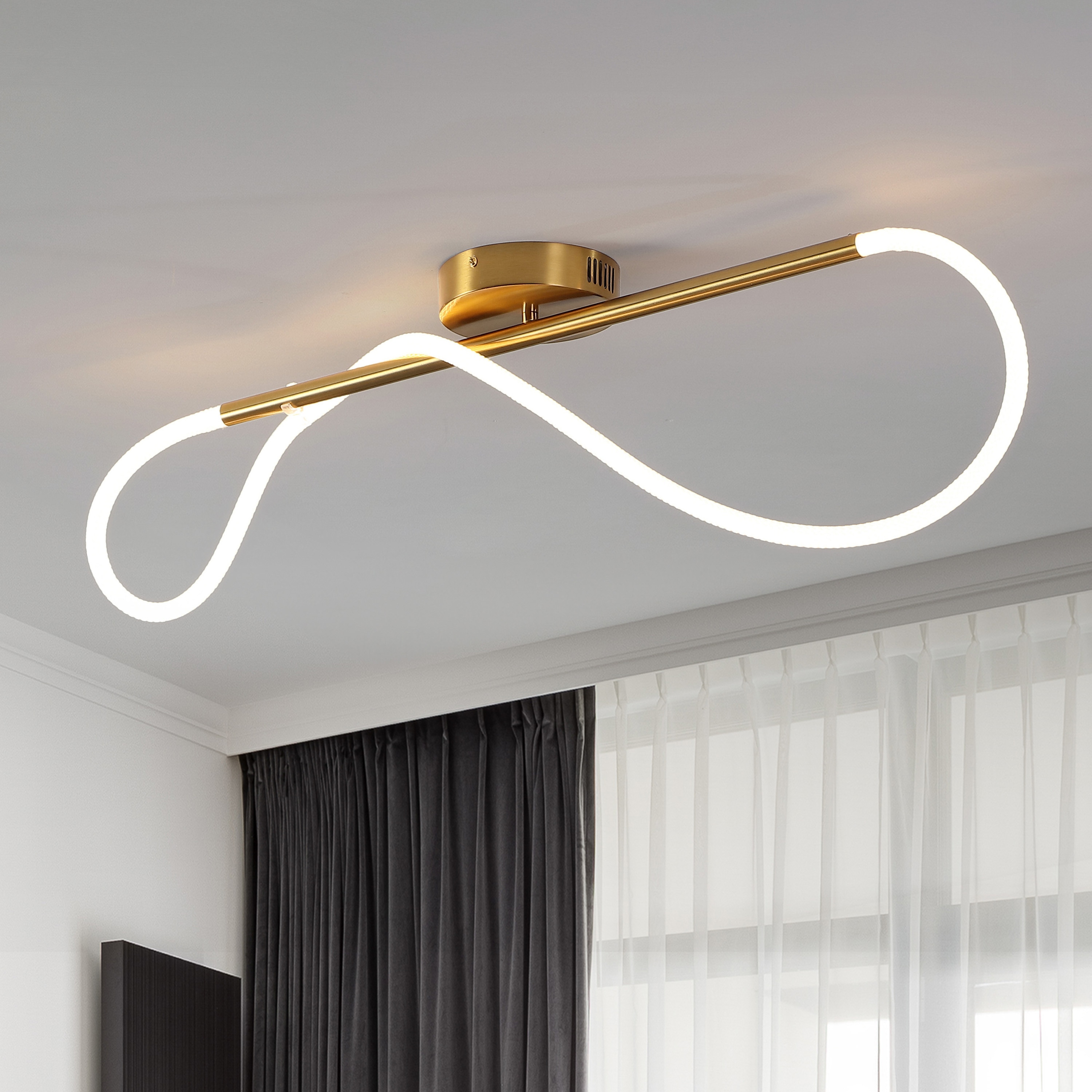 JONATHAN  Y JYL7137A Alessio Minimalist 360 Adjustable Silicone Neon Rope Linear 33-in Polished Gold Flush Mount Light