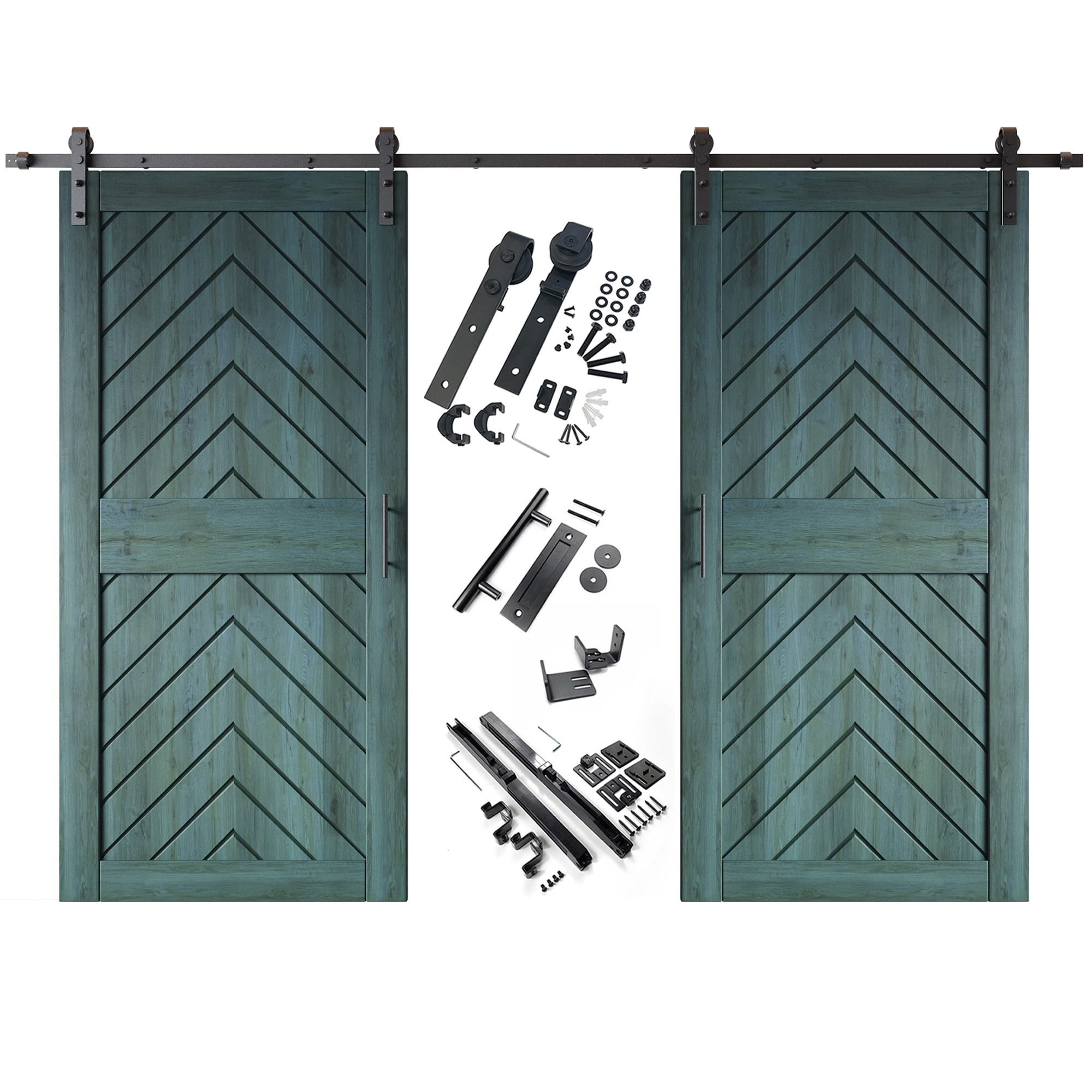 HOMACER YT2H168C-JT1-4084-RP 40-in x 84-in Royal Pine Herringbone Pine Wood Solid core Double Barn Door (Hardware Included)