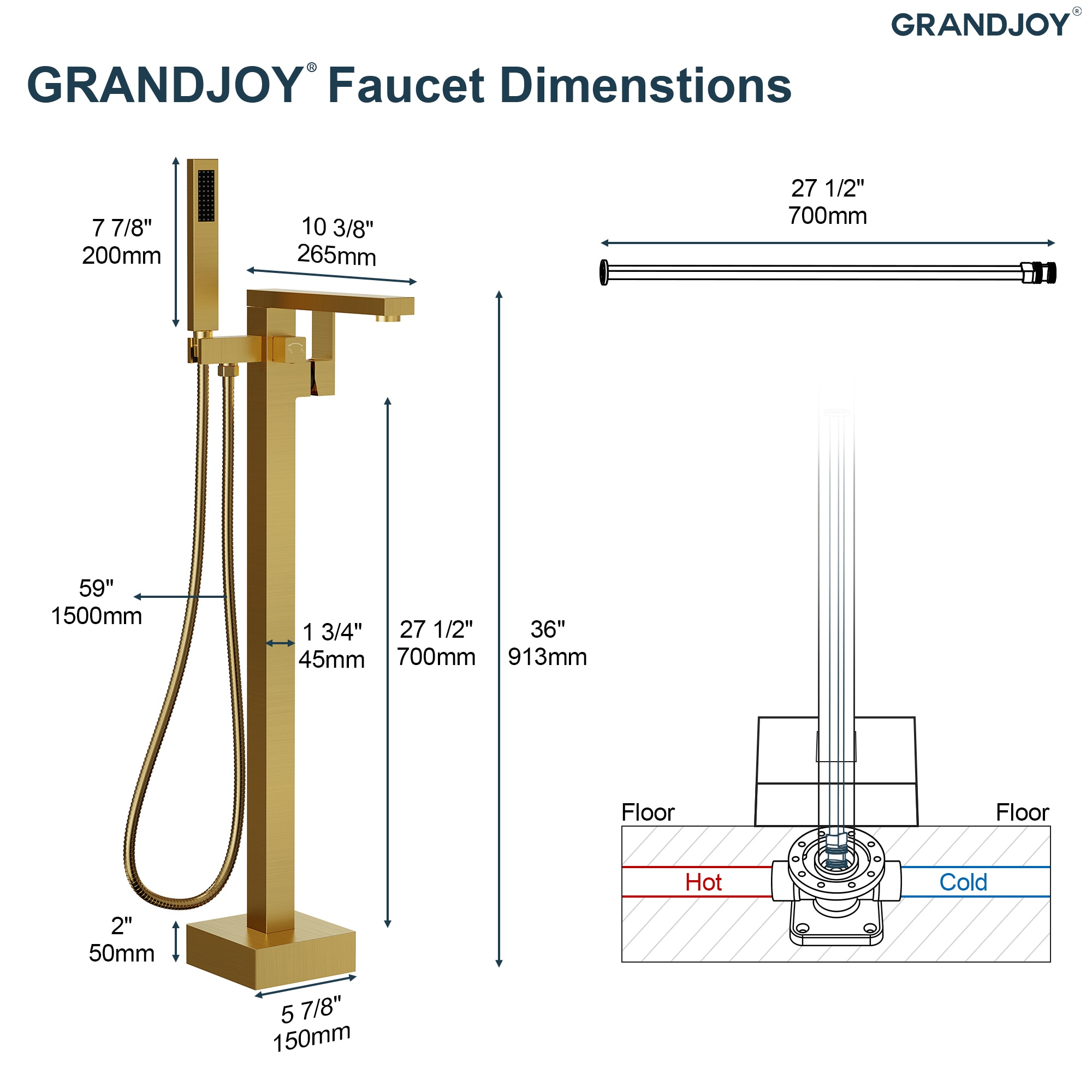 GRANDJOY SFS-1066-BK12 Roman-Tub-Faucets - View #12