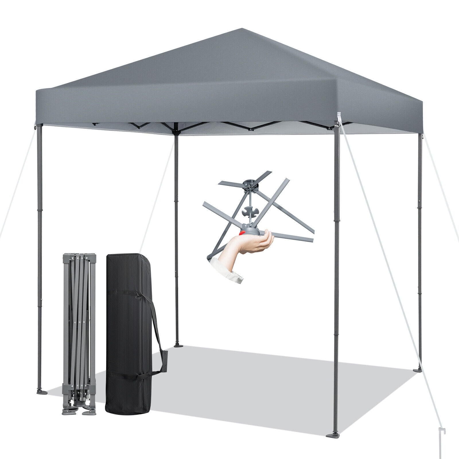 Slickblue D-CO-RG94801PN Folding Canopy Tent - 6.6-ft x 6.6-ft Square Adjustable Height Waterproof Sun Shelter for Tailgating and Garden Parties - Multiple Color Option