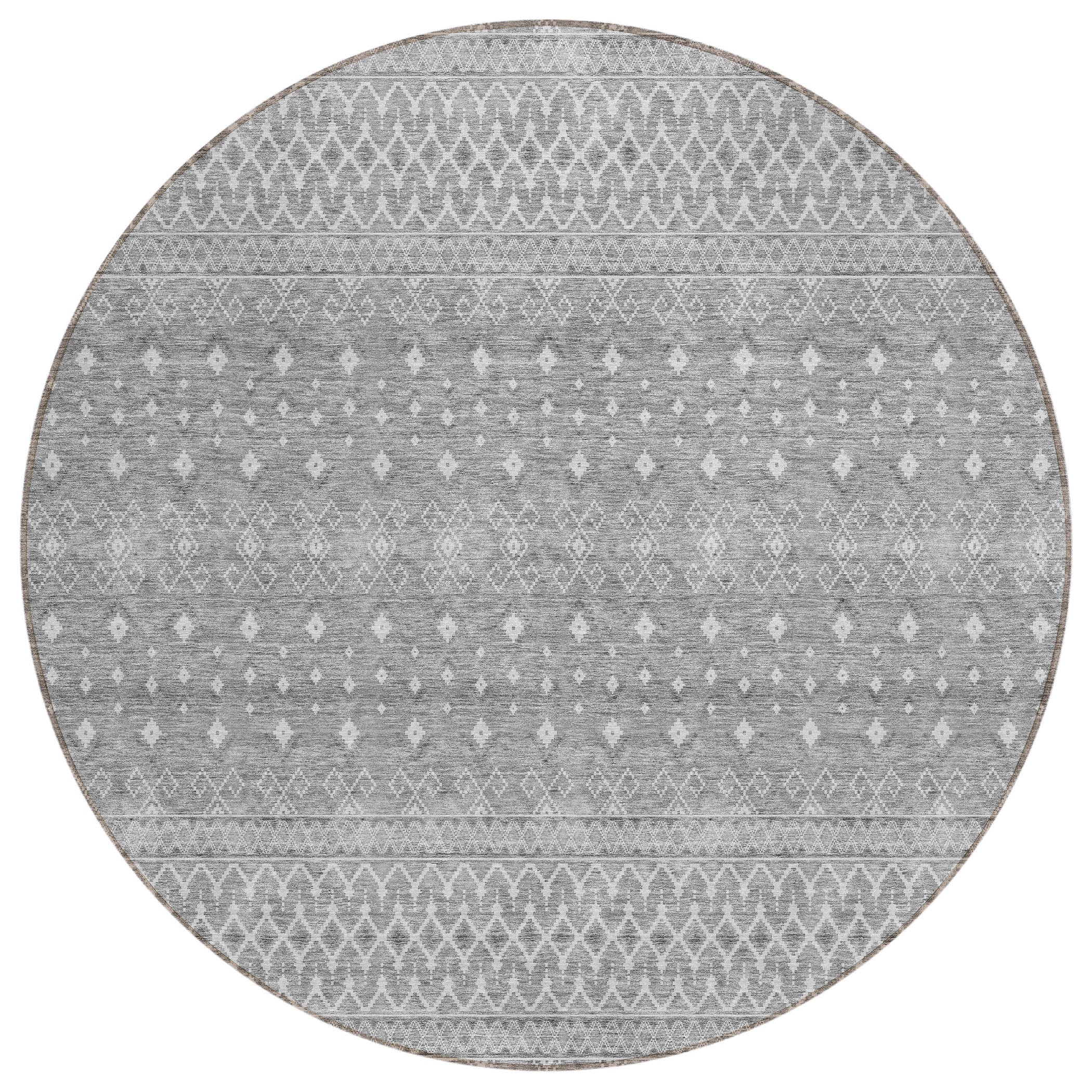 Addison Rugs ACN709SV8RO Chantille ACN709SV 8 x 8 (ft) Polyester Silver Round Indoor/Outdoor Geometric Machine washable Area rug