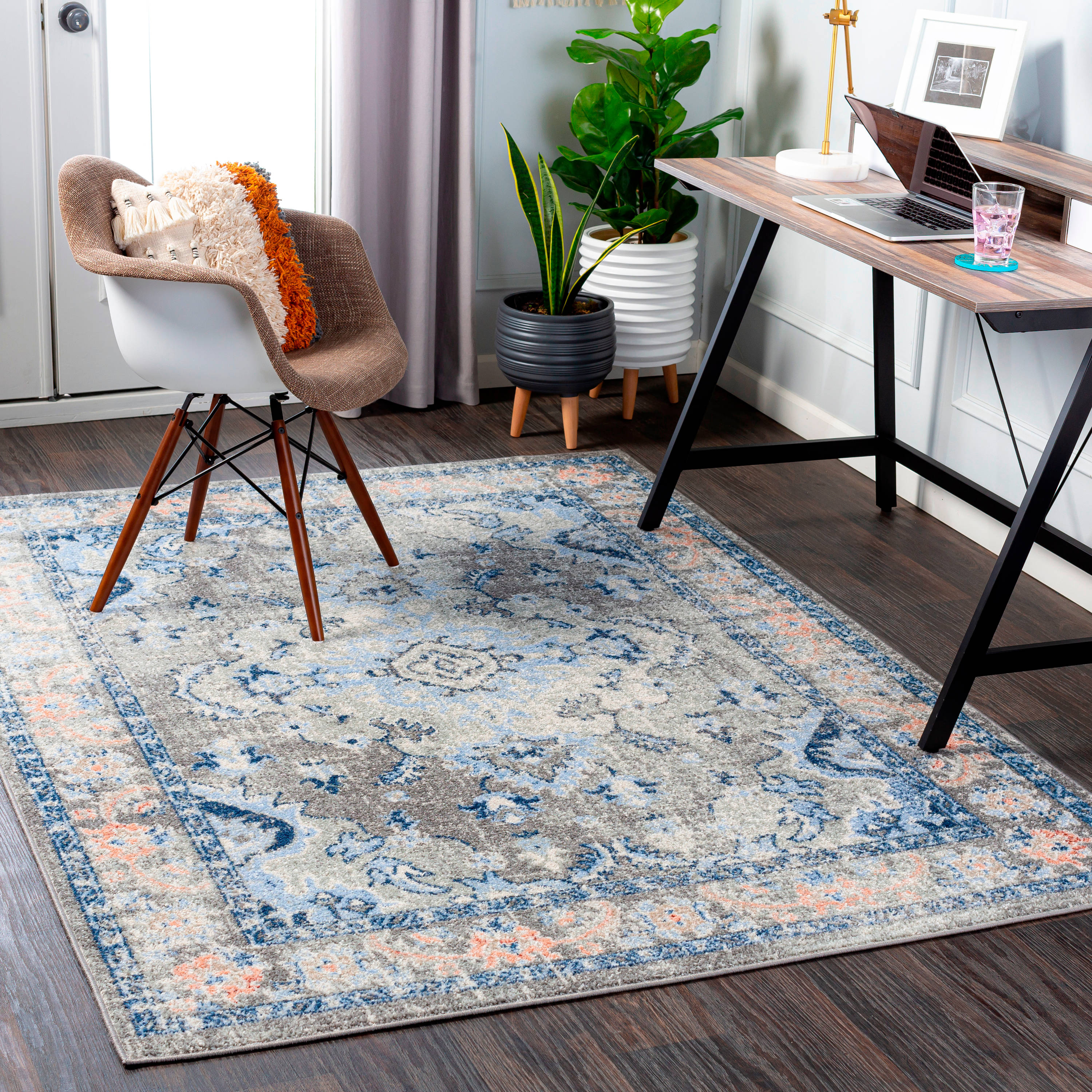 Artistic Weavers HAP1111-5373 Harput 5 X 7 (ft) Medium Gray/Blue Indoor Medallion Oriental Area Rug