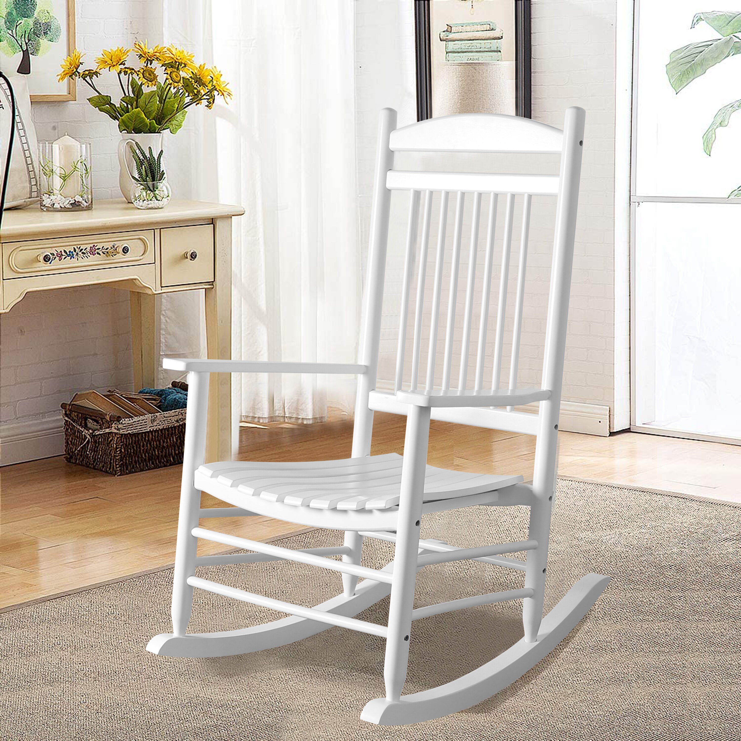 FORCLOVER Rocker Natural Wood High Back Single Rocking Chair