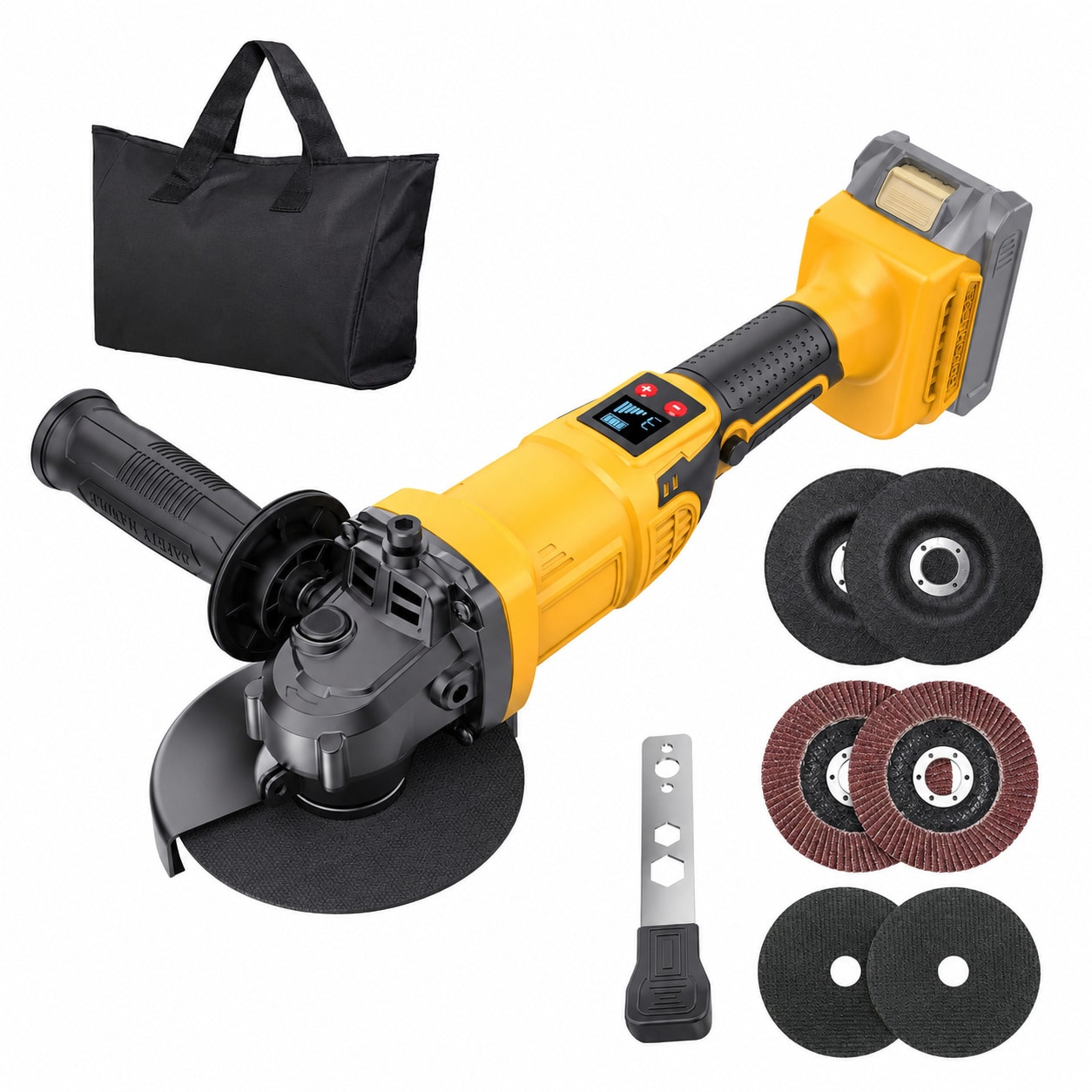 Avid Power Cordless Angle Grinder Brushless Motor 3 Speeds 180 Rotatable Head 6 Grinding Discs Adjustable Handle