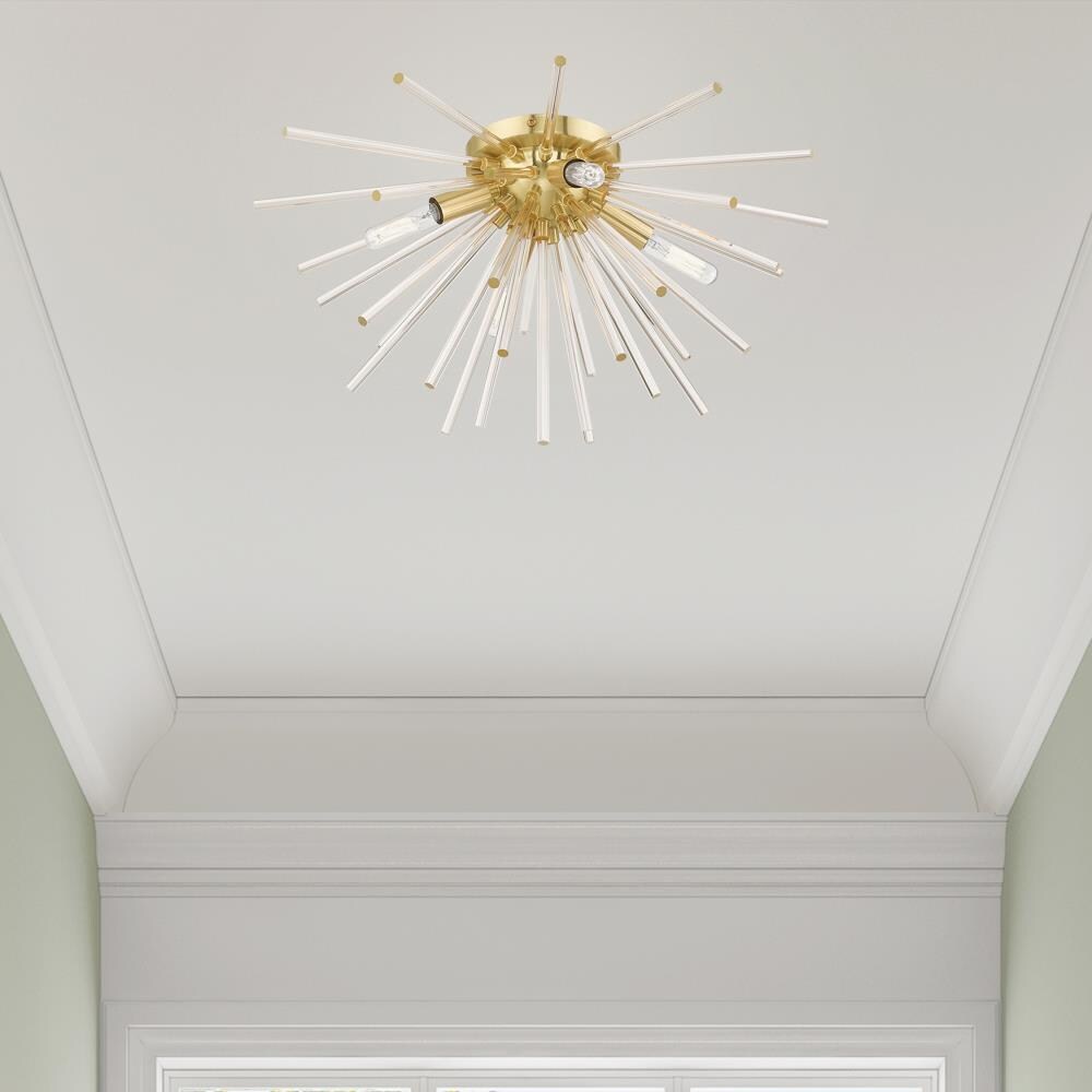 Elysian Satin Brass 4-Light Flush Mount with Crystal Rods