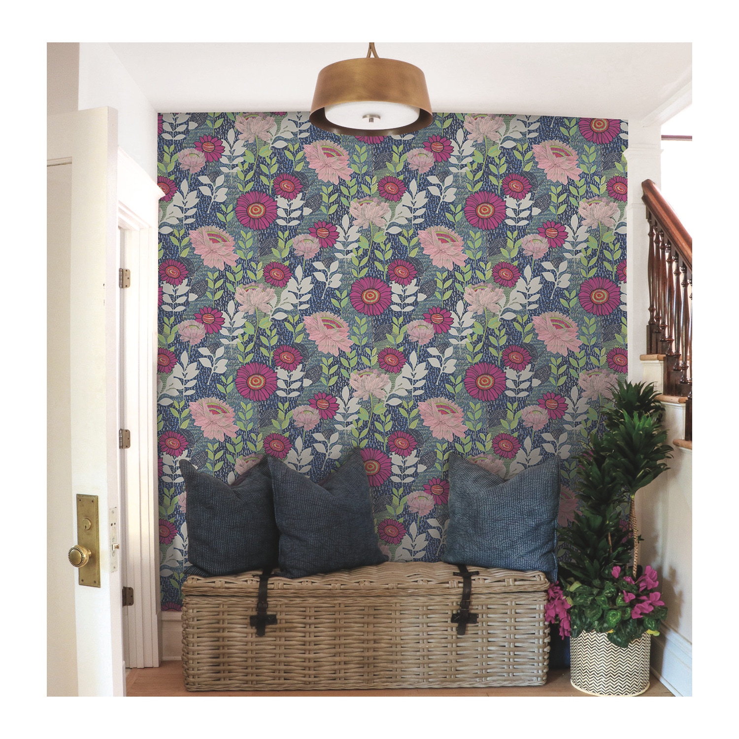 RoomMates RMK12513RL 28.29-Sq. Feet Navy Vinyl Floral Self-adhesive Peel and Stick Wallpaper