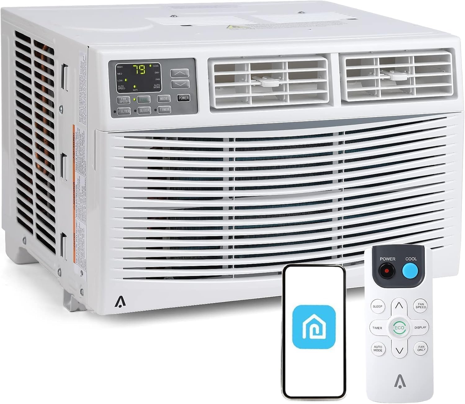 Idealhouse 8000 BTU Window Air Conditioner with Wi-Fi Smart Air Conditioner Window Unit - Remote App Control Timer Function Easy Install Kit Cools Up to 350 Sq. Ft Window AC Unit Cool Dehumidify Fan #F228FAYE-3CAE