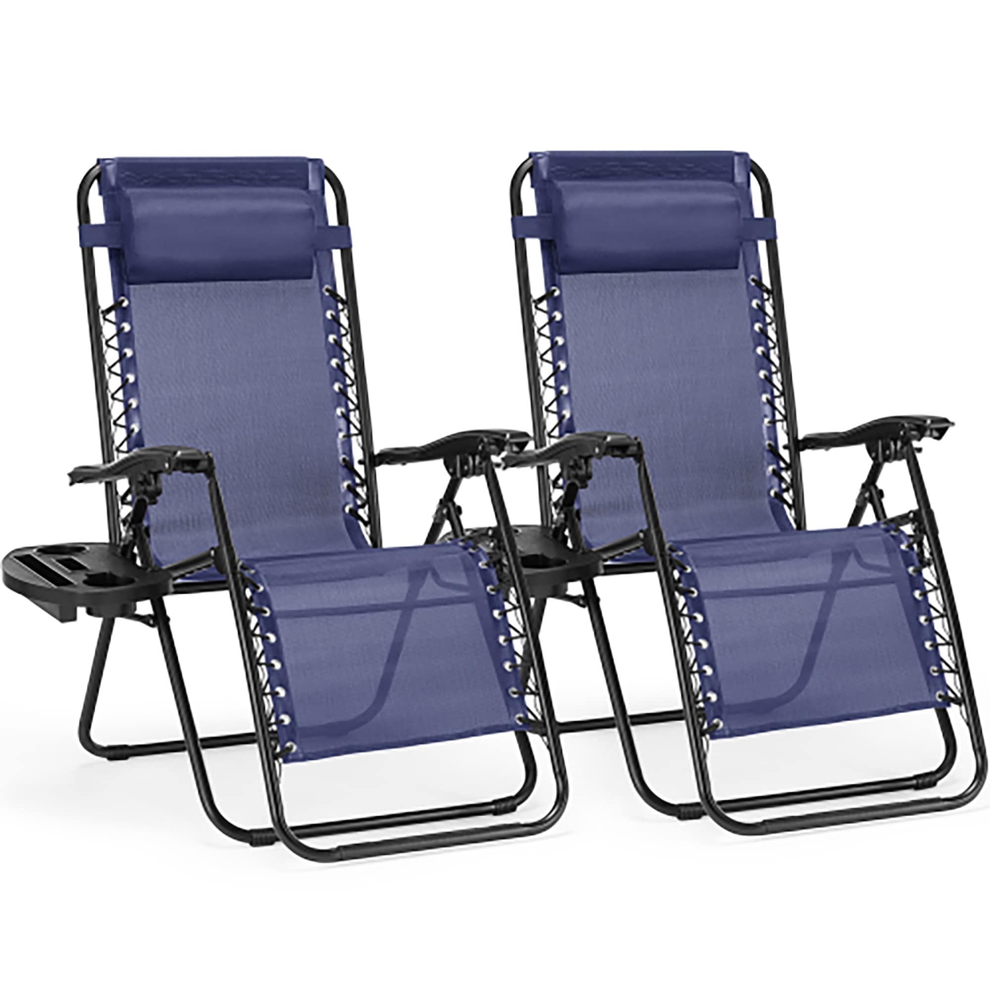 CASAINC CA8101WC Zero Cravity Lounge Chairs Outdoor Patio Folding Recliners Set of 2 Black Stainless steel Frame Stationary Zero Gravity Chair with Blue Woven Seat