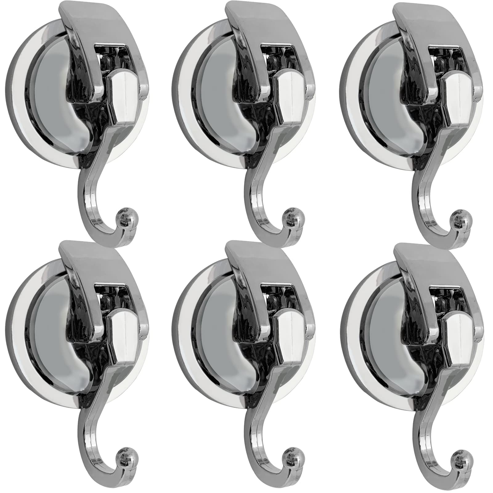 LAIFUCAM  Heavy Duty Suction Cup Hooks for Shower Bathroom Robe Vacuum Glass Hooks Reusable No Hole Punched for Garland Decoration Silver 6 Pack