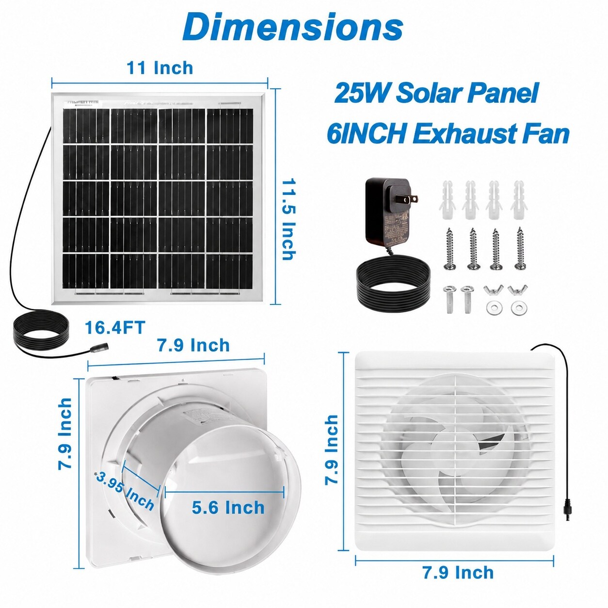 Oyezvary Solar Exhaust Fan 6 Inch Quiet Brushless Motor 25W Panel Adapter Wall Mount Anti Backflow Valve for Chicken Coop Shed Greenhouse