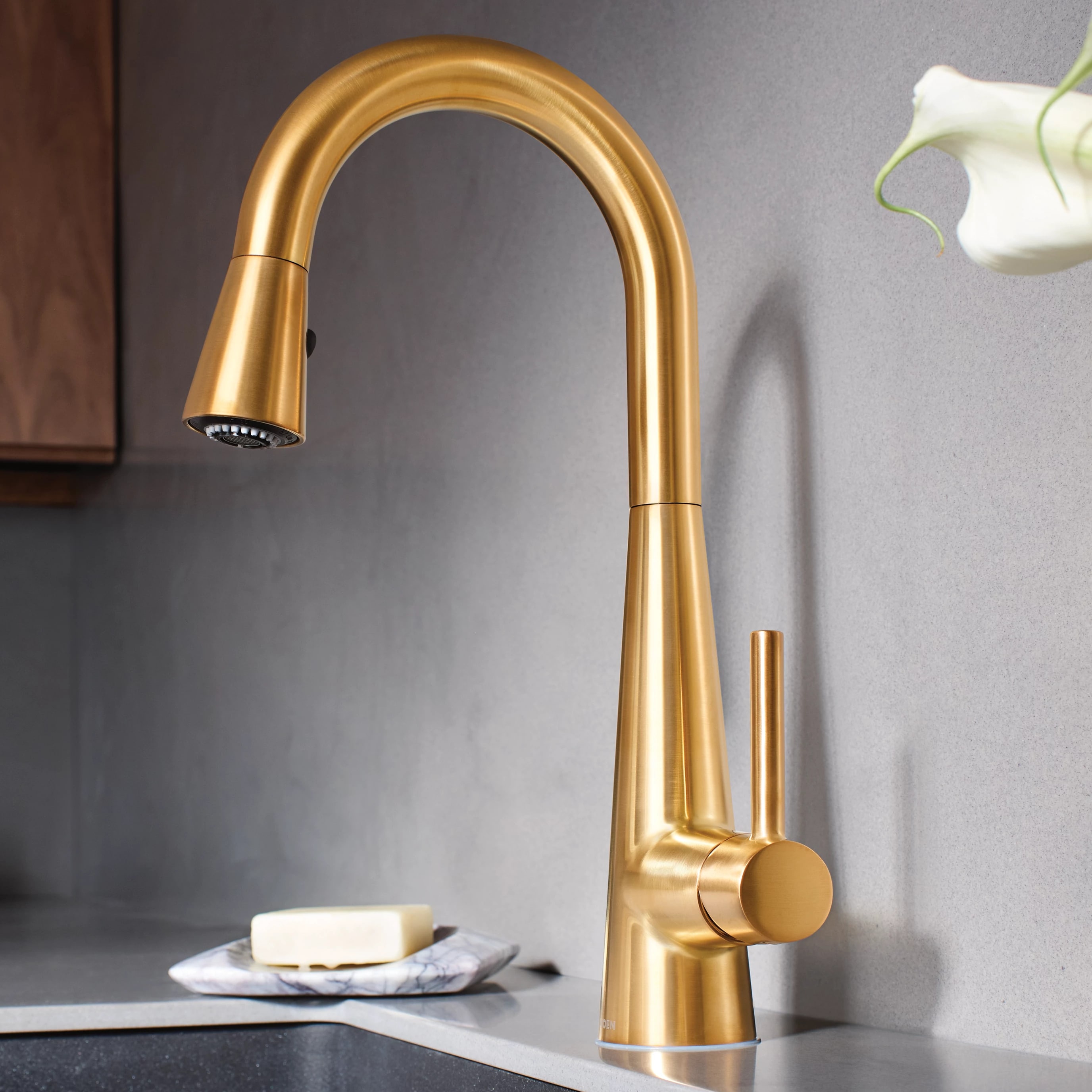 Moen Brushed Gold Single Handle Deck-mount Bar and Prep Kitchen Faucet with Sprayer