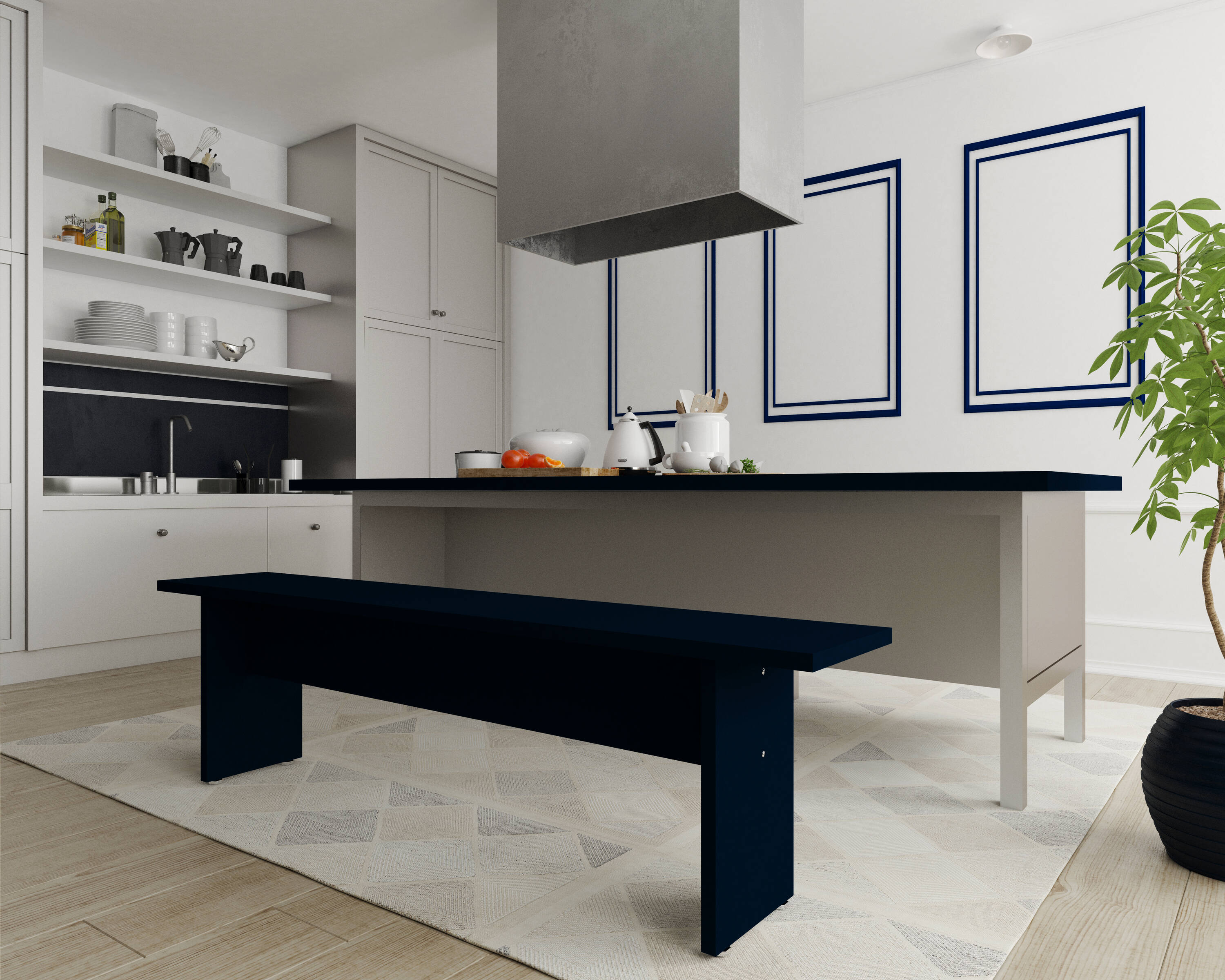 Manhattan Comfort 123GMC4 Nomad Blue Dining Bench