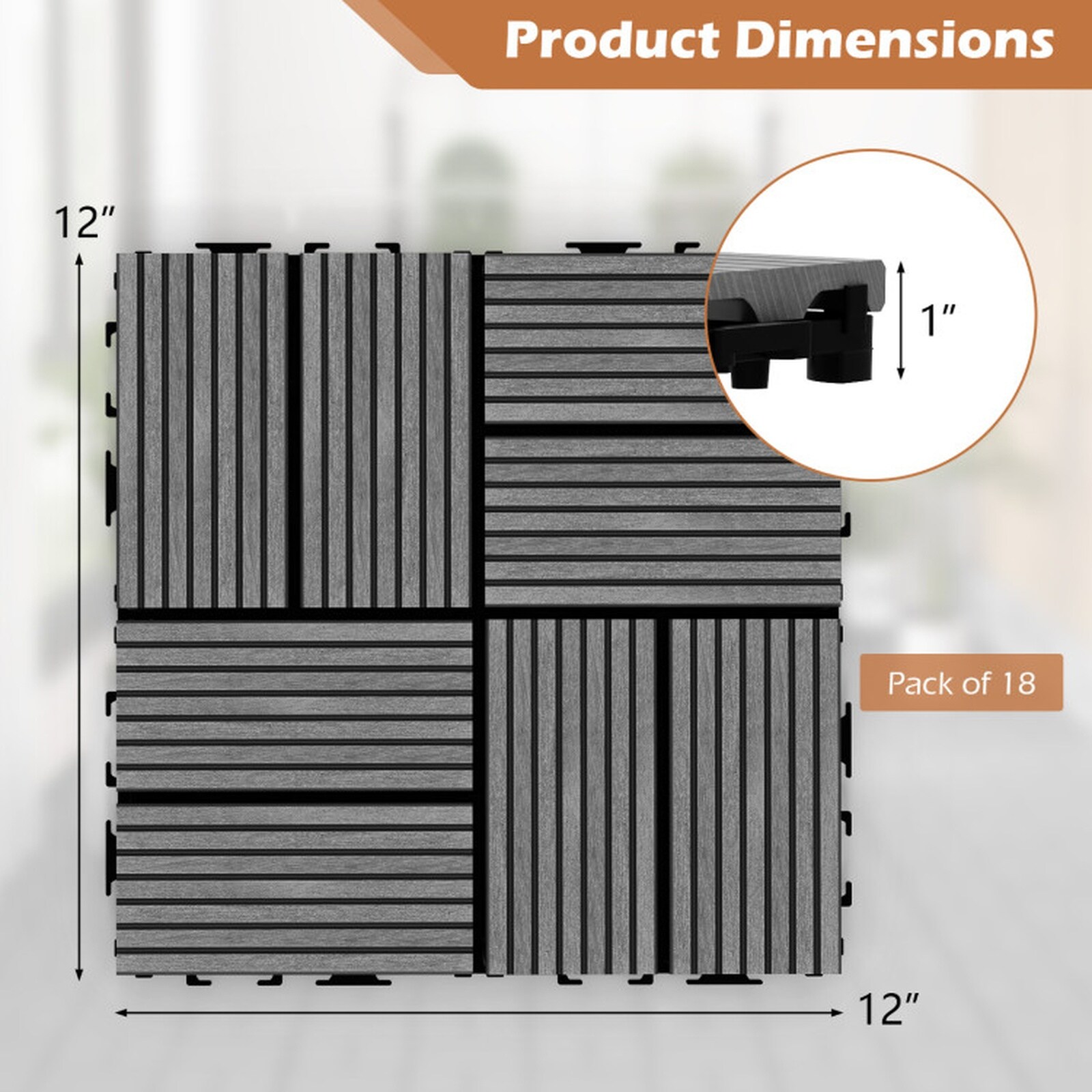 SUGIFT 18-Pc 12-in x 12-in All-Weather Interlocking Snap-Lock Non-Slip ...