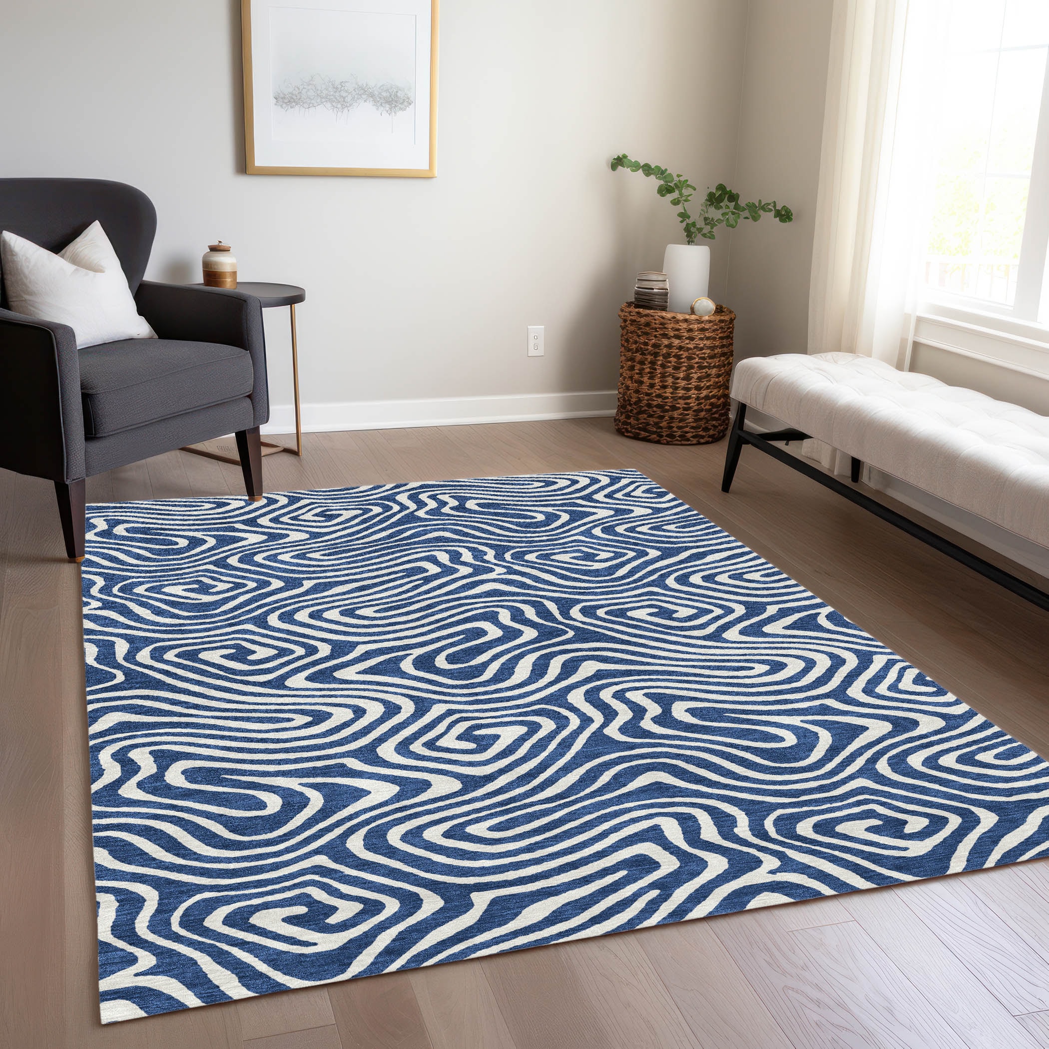 Addison Rugs ACN1020NA8X10 Chantille ACN1020NA 8 x 10 (ft) Polyester Navy Rectangular Indoor/Outdoor Geometric Machine washable Area rug
