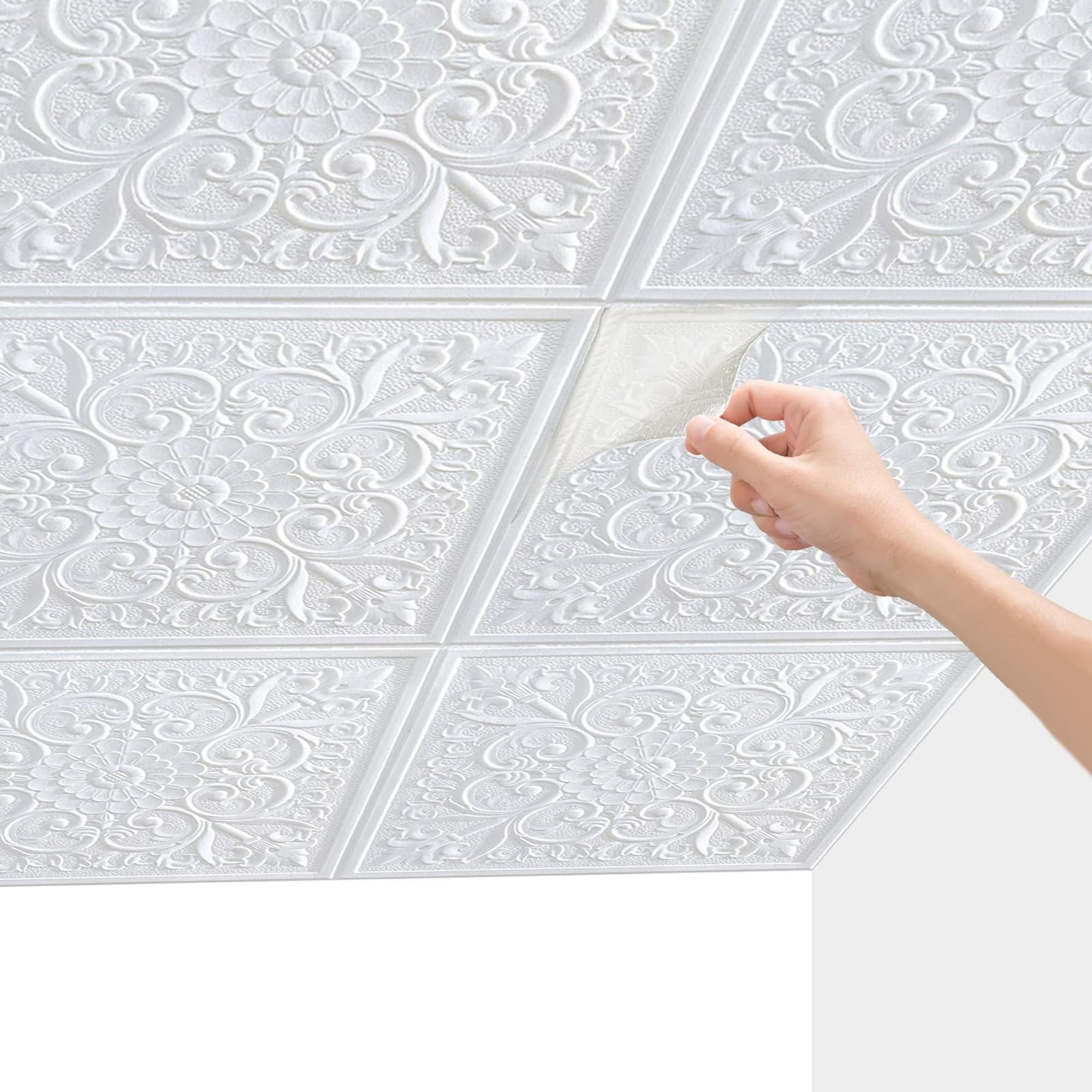 Angel Sar 16 Pack 13.8x13.8 Inch Peel and Stick Foam Ceiling Tiles Waterproof Easy to Install Cut for Ceiling Interior Wall Decor 21 Sq Ft