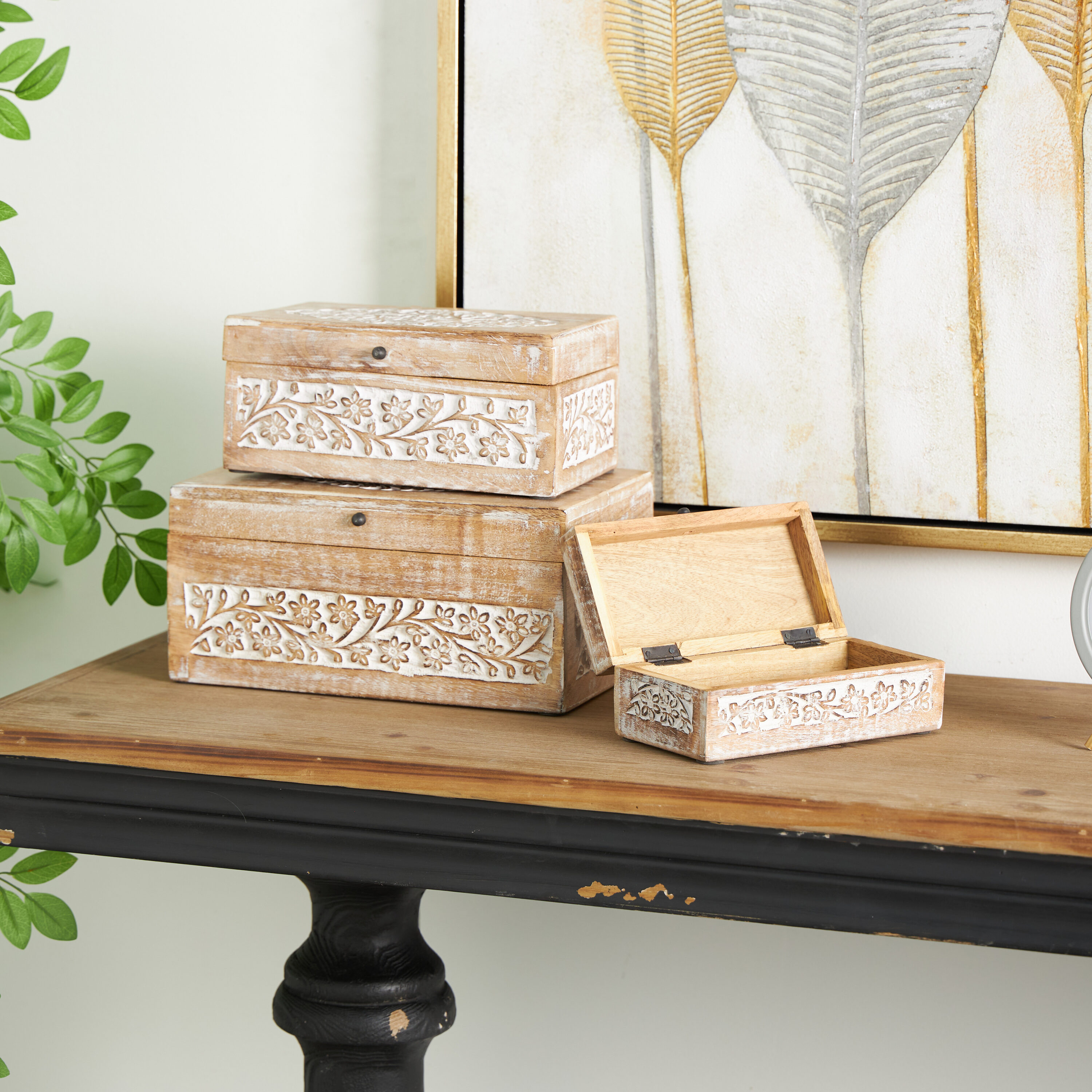 Grayson Lane 30985 3 -Pack Brown Wood Coastal Decorative box
