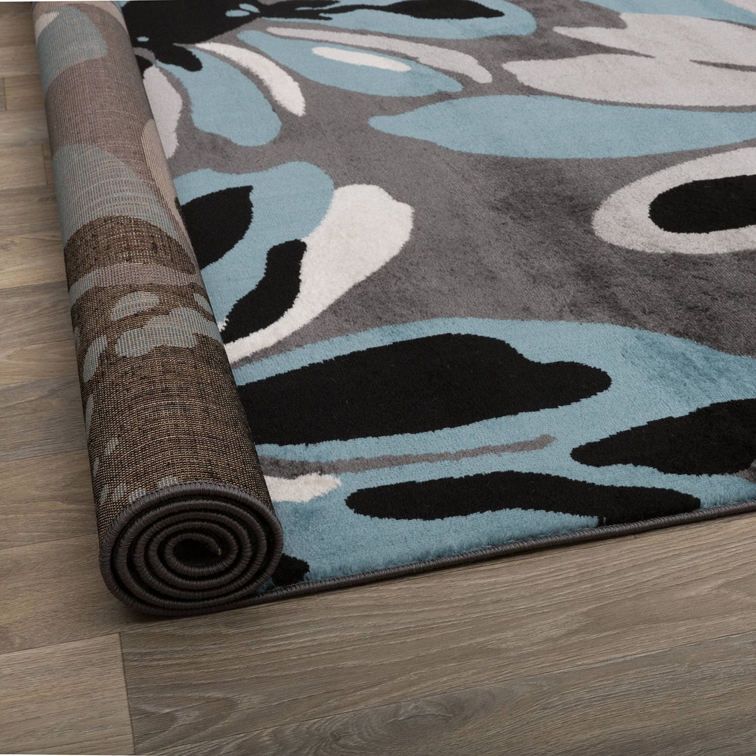 Blue and Gray Floral Synthetic Runner Rug 2' x 10'