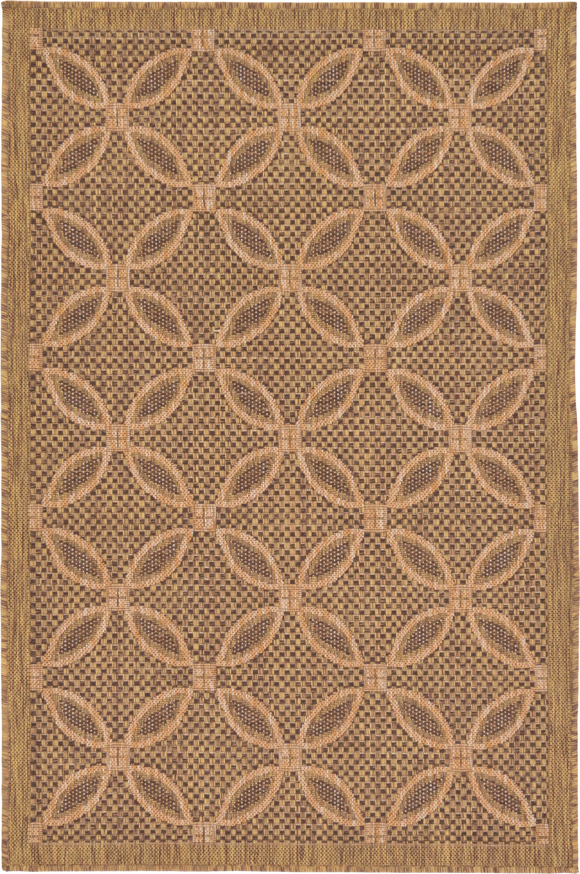 Light Brown and Brown Synthetic Rectangular Outdoor Area Rug