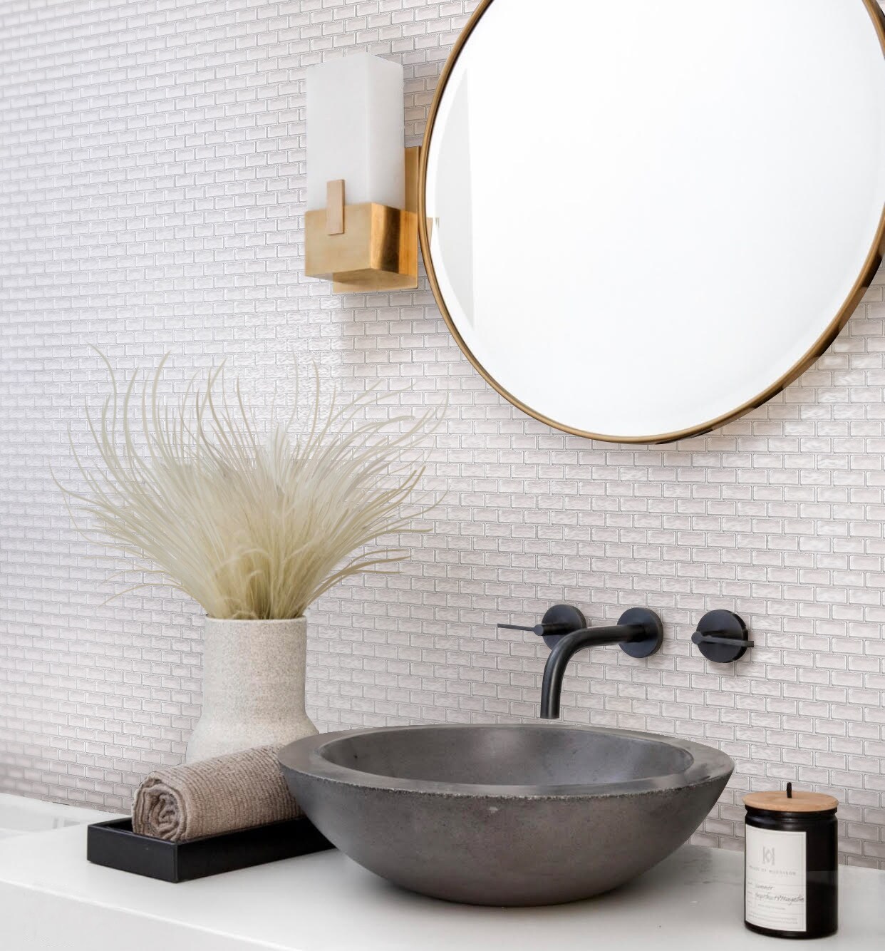 Apollo Tile (Sample) Winterland White 4-in x 4-in Multi-finish Glass Brick Mosaic Floor and Wall Tile